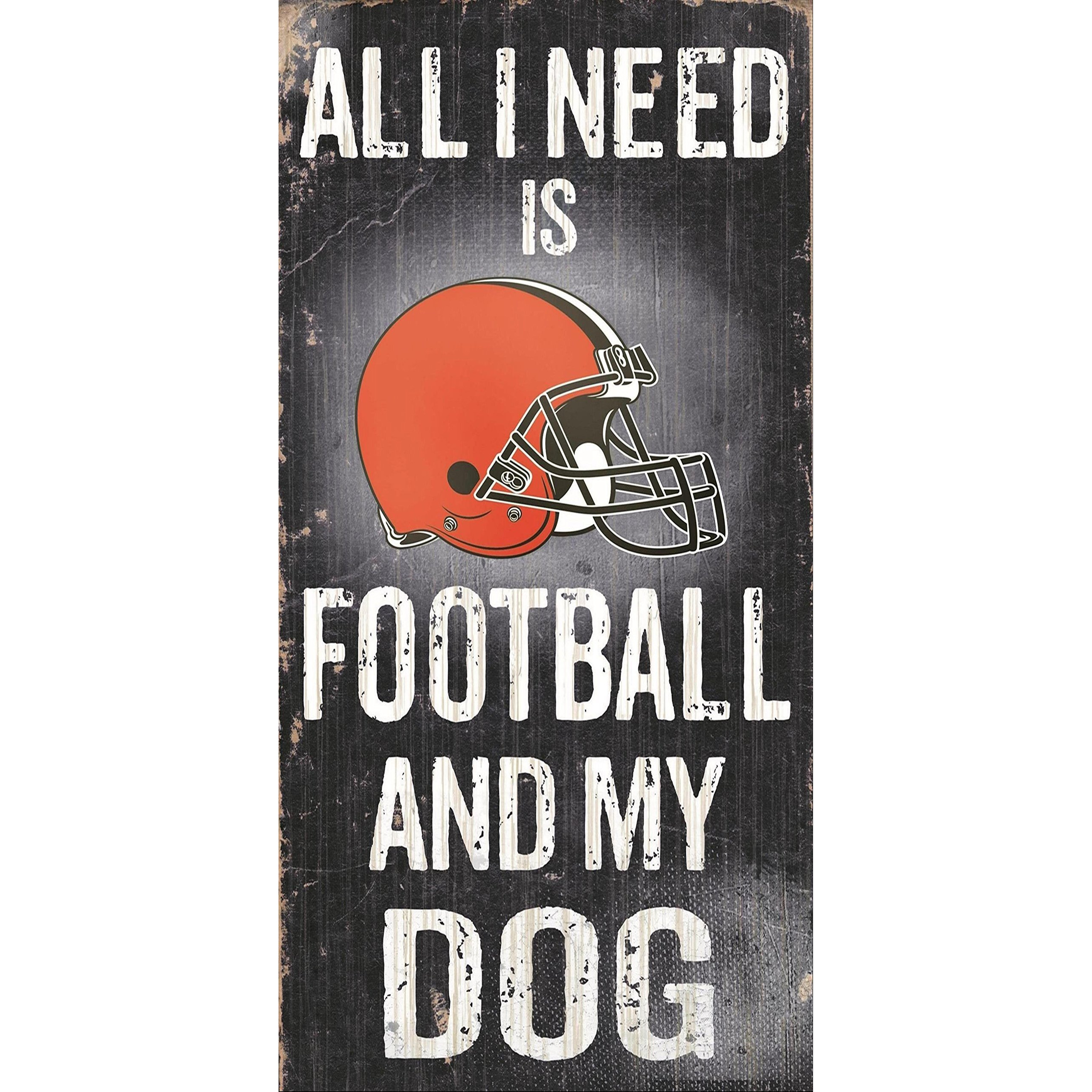 Cleveland Browns Wood Sign - Football and Dog 6&quotx12"
