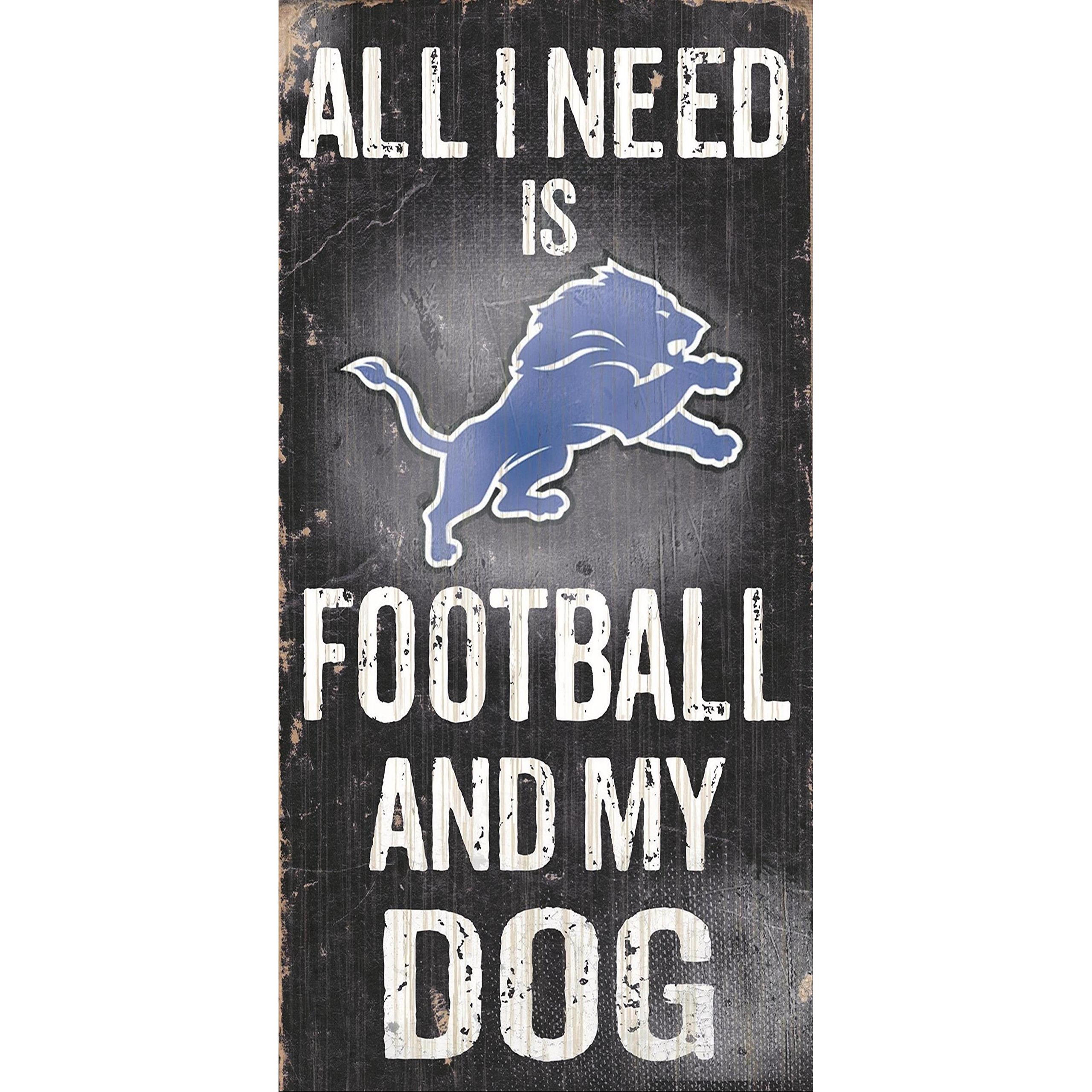 Detroit Lions Wood Sign - Football and Dog 6&quotx12"