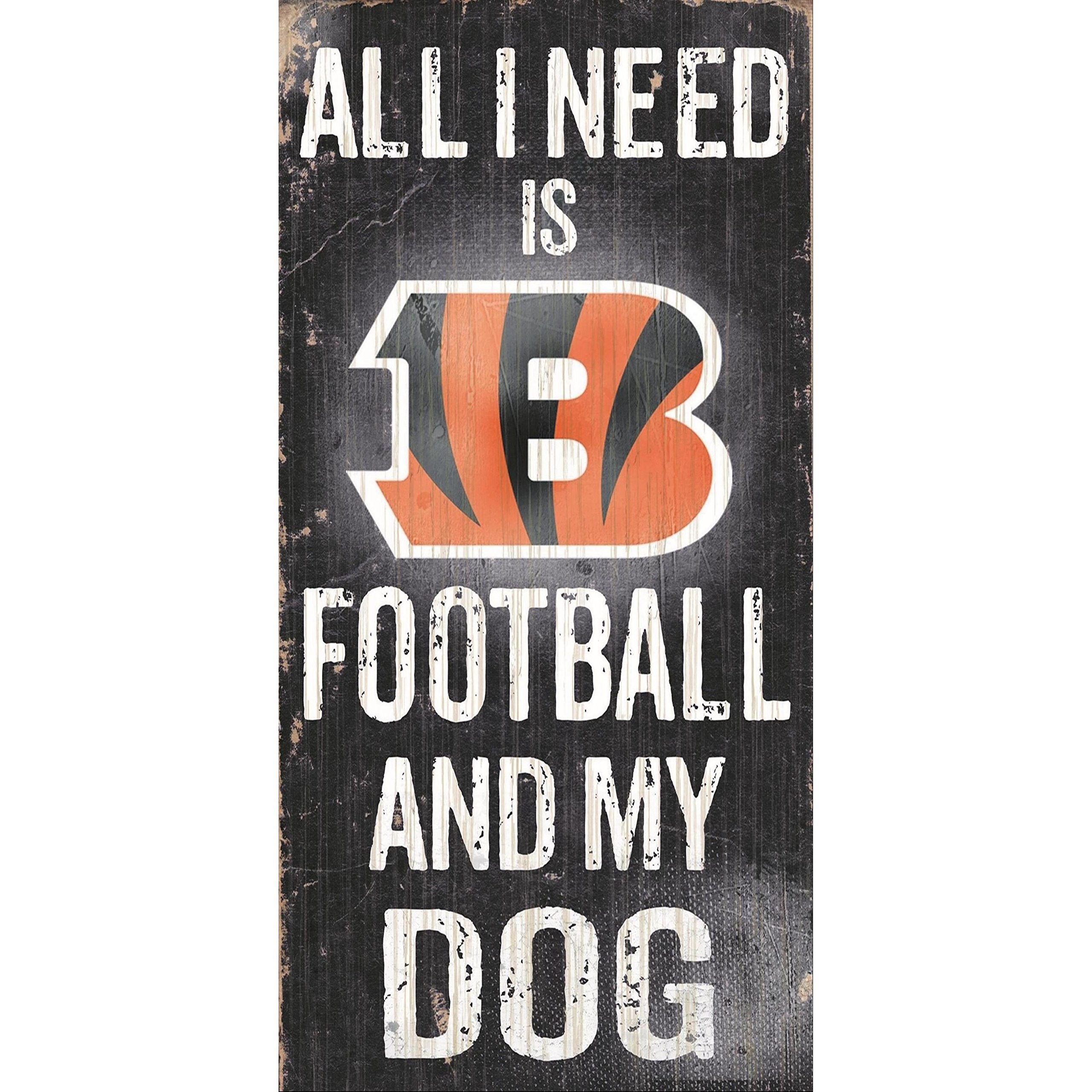 Cincinnati Bengals Wood Sign - Football and Dog 6&quotx12"