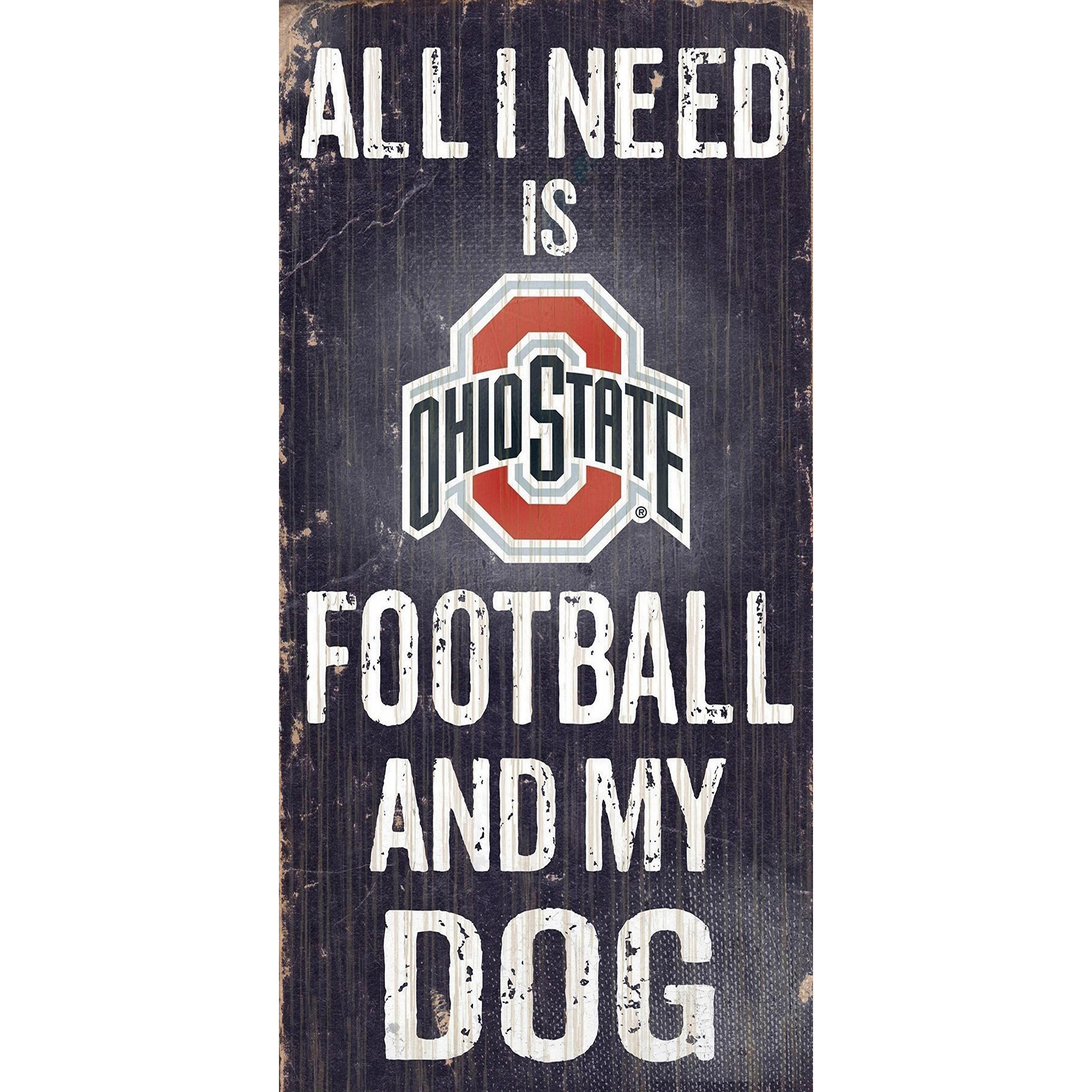 Ohio State Buckeyes Wood Sign - Football and Dog 6&quotx12"
