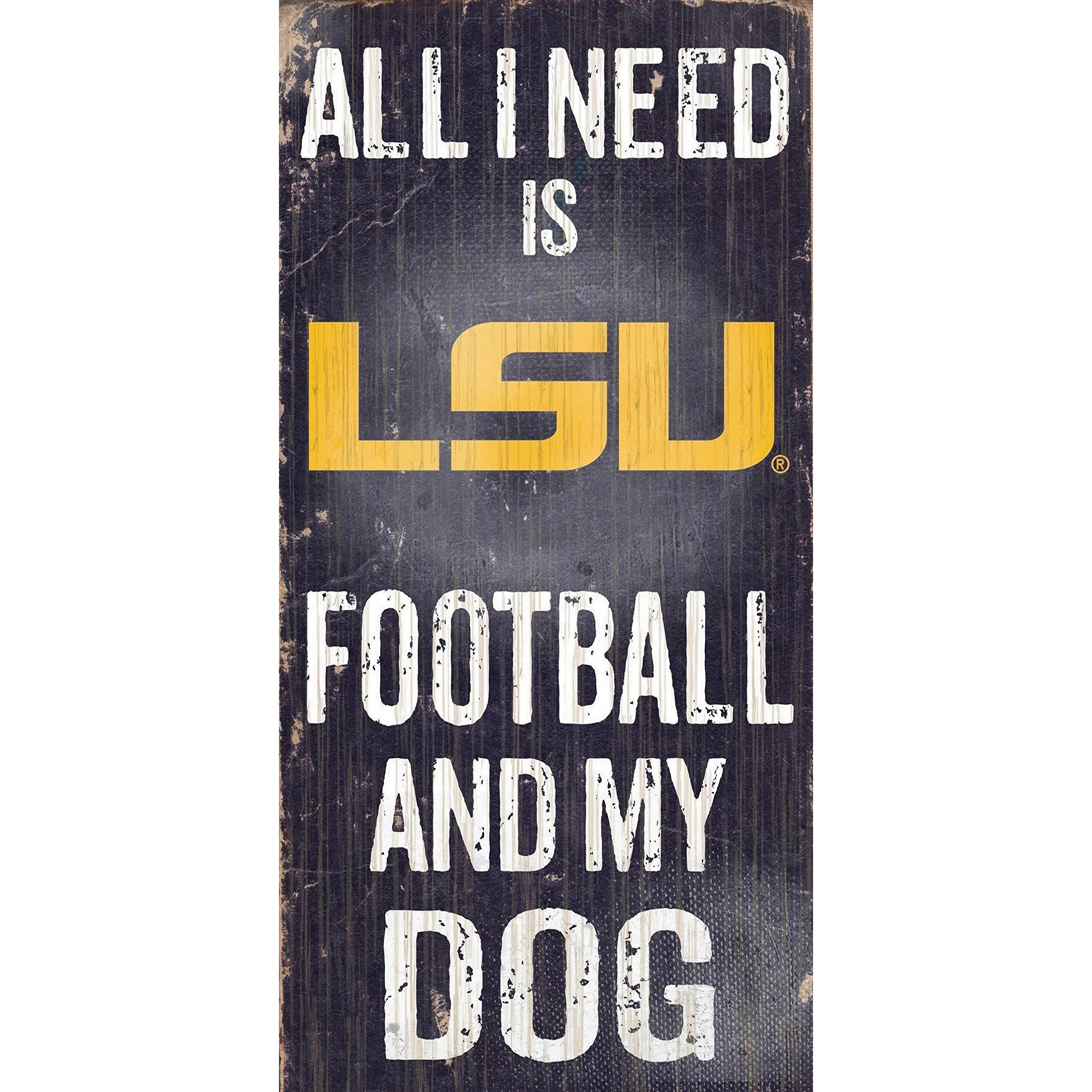LSU Tigers Wood Sign - Football and Dog 6&quotx12"