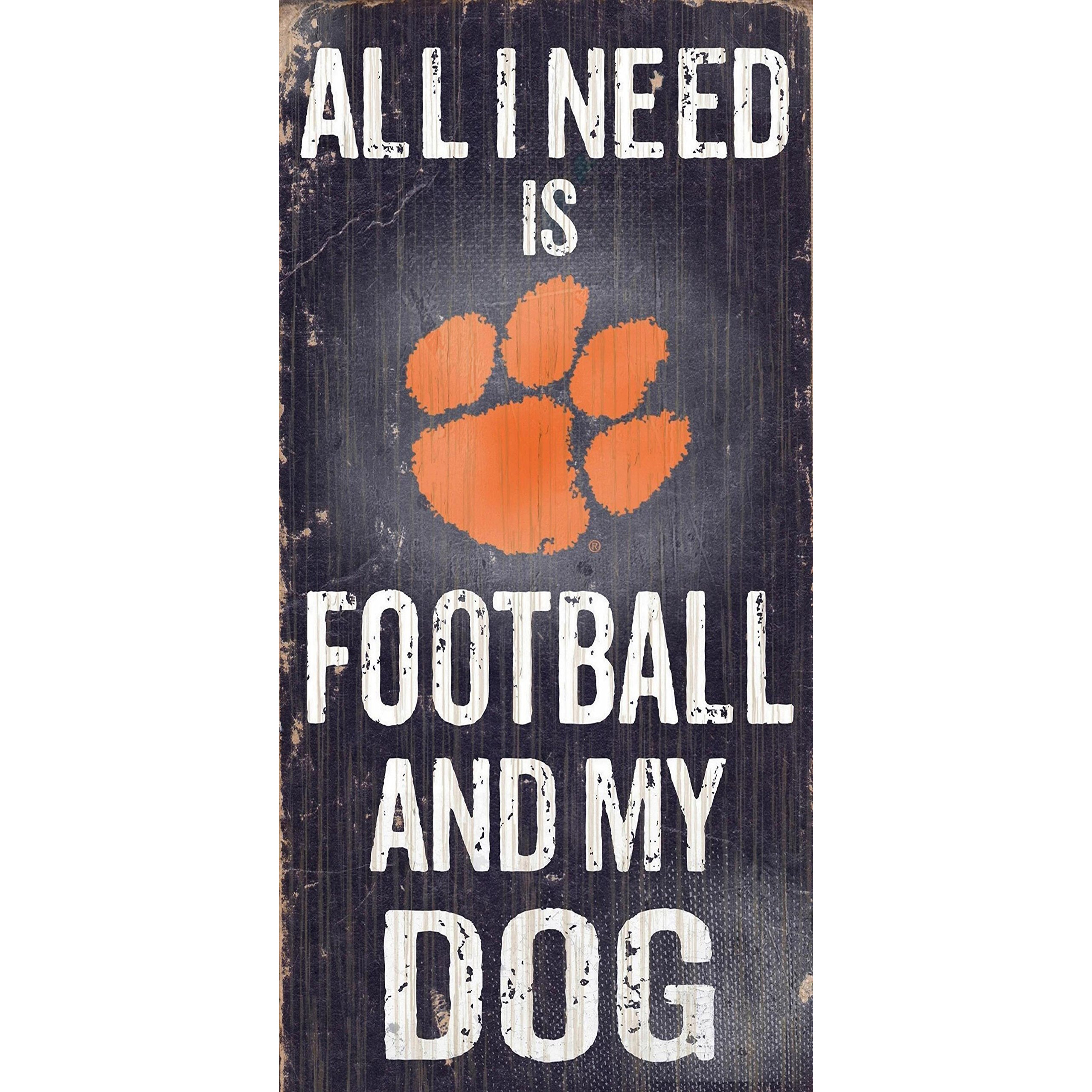 Clemson Tigers Wood Sign - Football and Dog 6&quotx12"