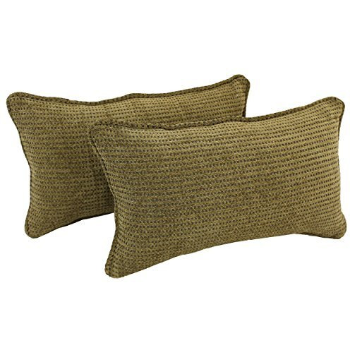 20-inch by 12-inch Double-corded Patterned Jacquard Chenille Back Support PIllows with Inserts (Set of 2) - Gingham Brown