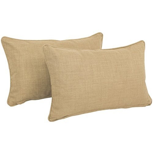 20-inch by 12-inch Double-corded Solid Outdoor Spun Polyester Back Support Pillows with Inserts (Set of 2), Sandstone