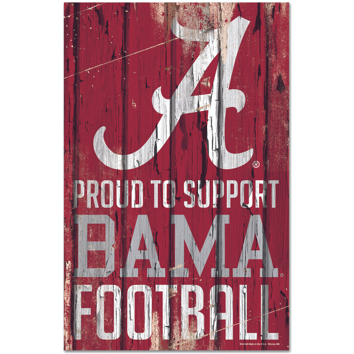 Alabama Crimson Tide Sign 11x17 Wood Proud to Support Design