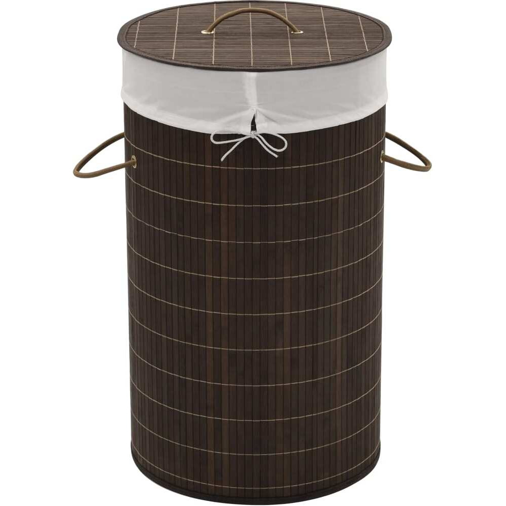 vidaXL Bamboo Laundry Bin Round Dark Brown