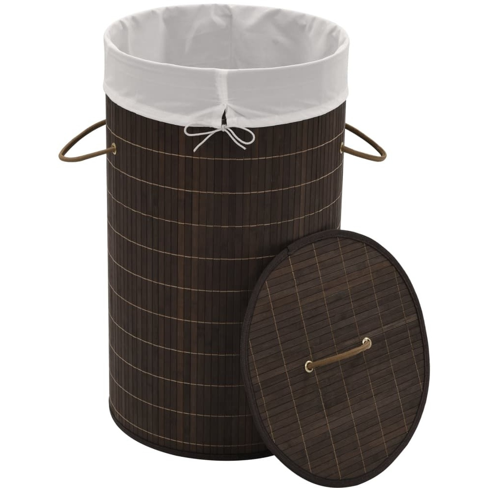 vidaXL Bamboo Laundry Bin Round Dark Brown