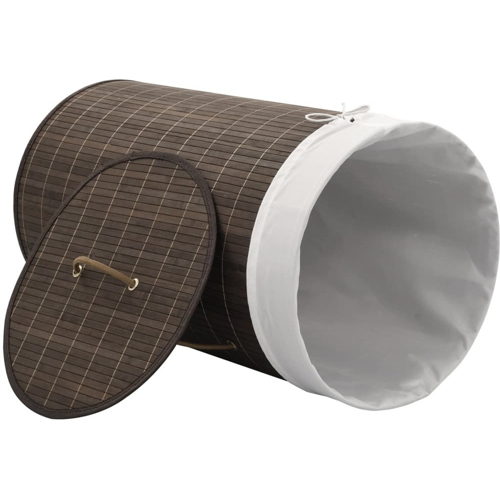 vidaXL Bamboo Laundry Bin Round Dark Brown