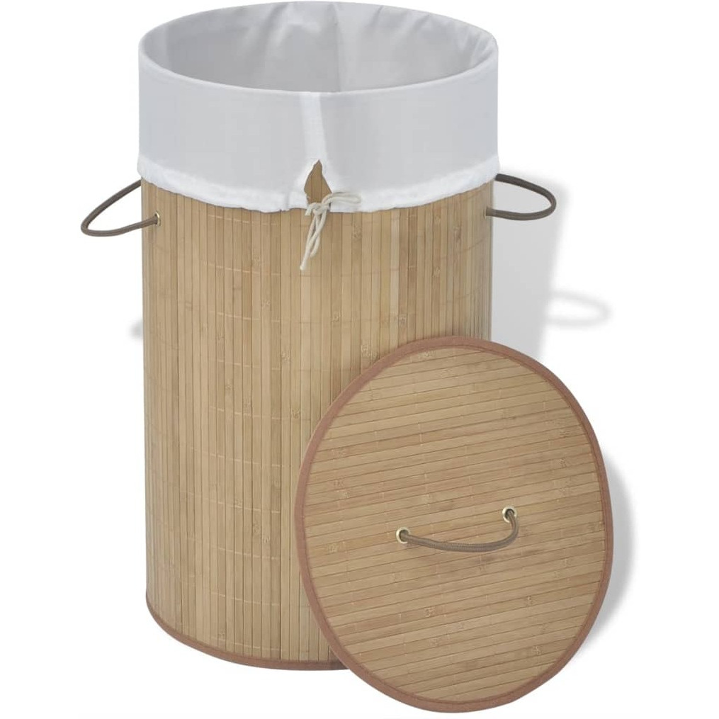 vidaXL Bamboo Laundry Bin Round Natural