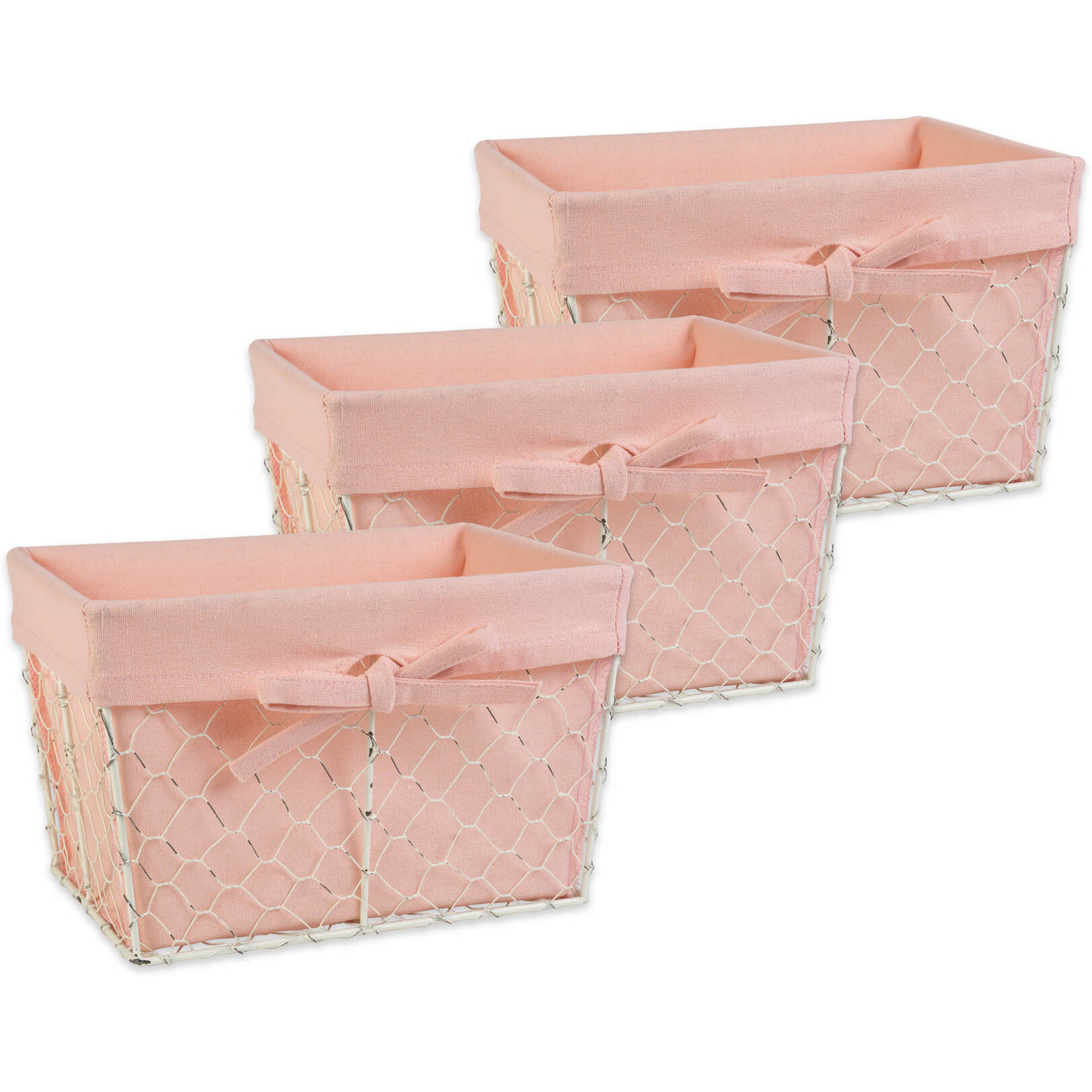DII Chicken Wire Small Basket (Set of 3) Antique White - Blush