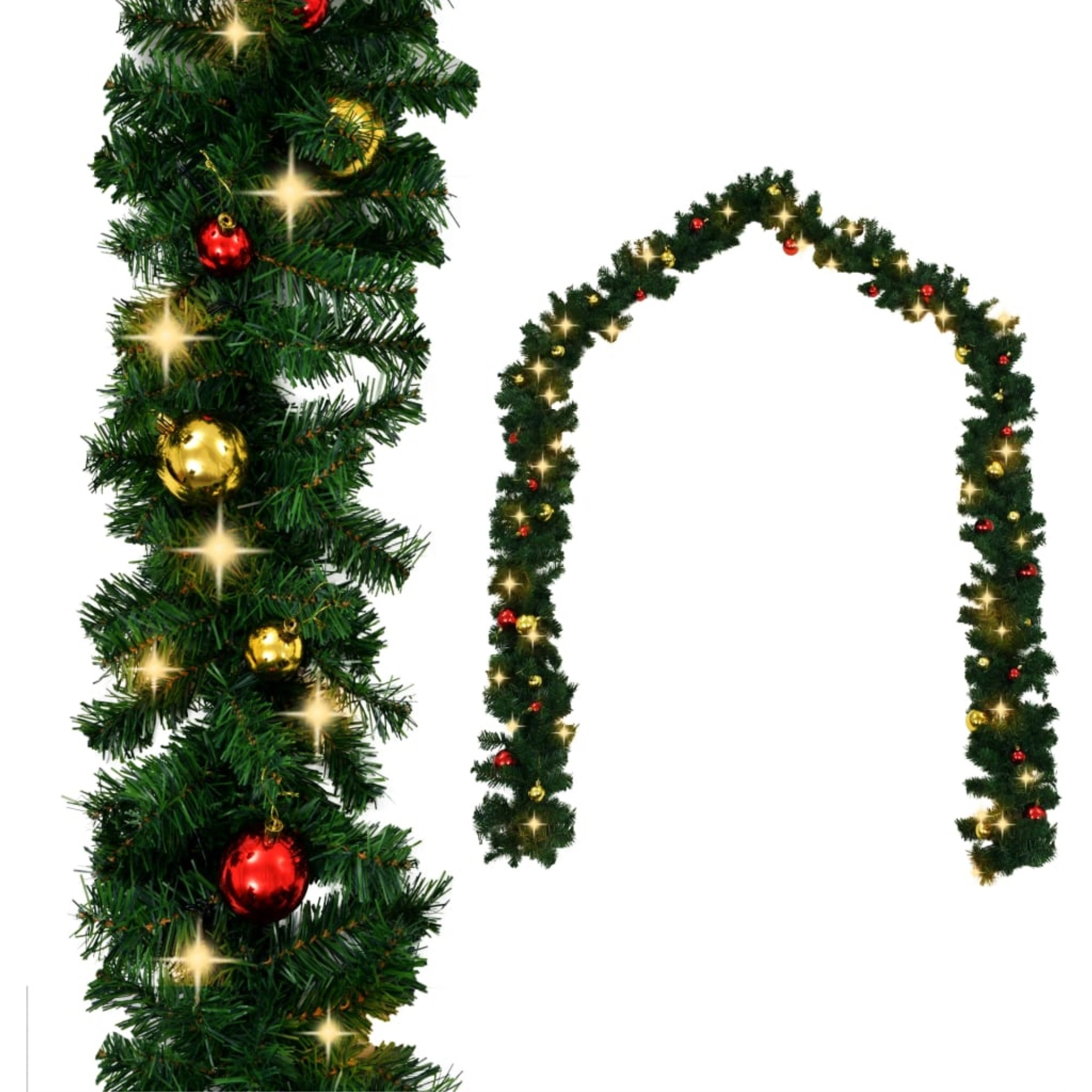 vidaXL Christmas Garland Decorated with Baubles and LED Lights 16 ft