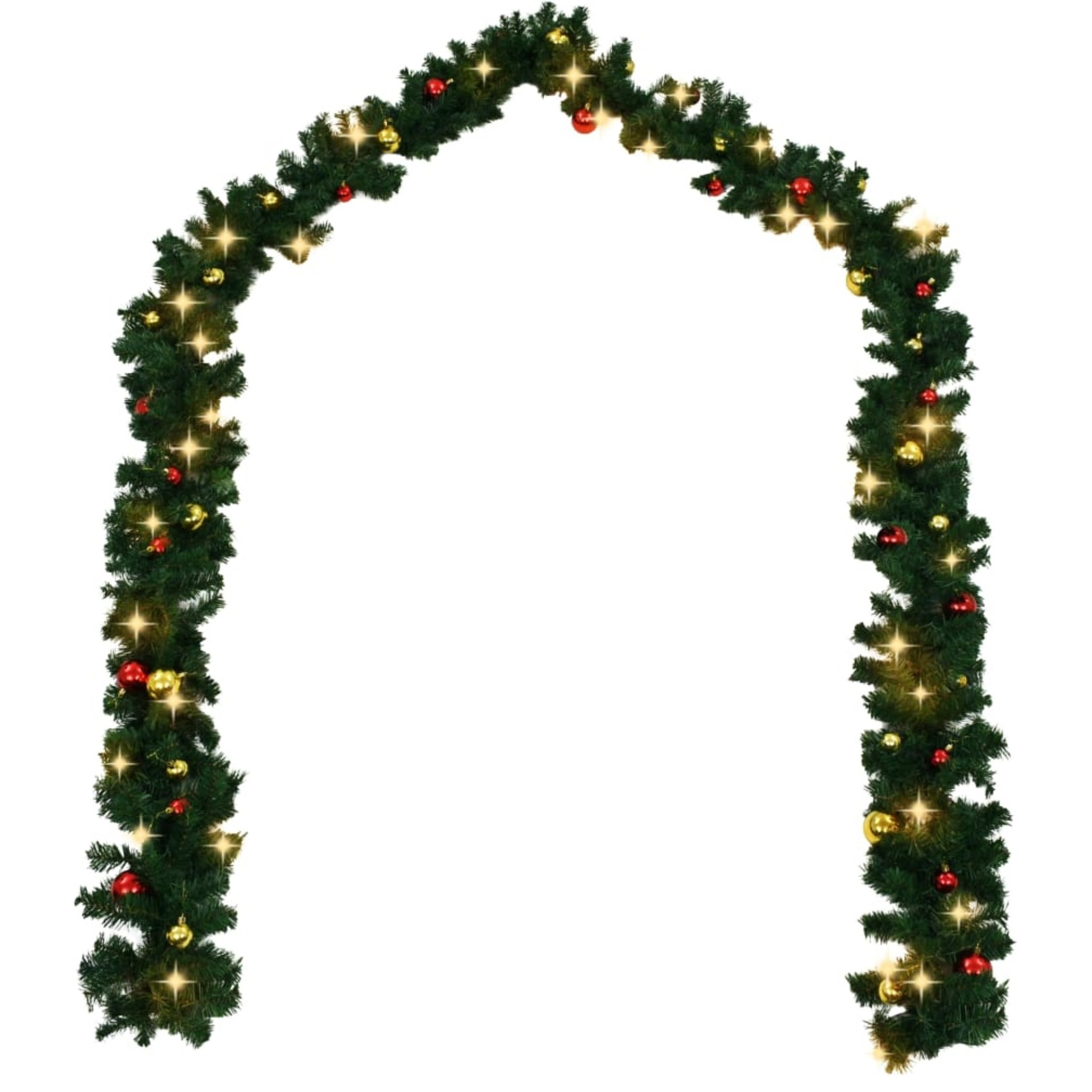 vidaXL Christmas Garland Decorated with Baubles and LED Lights 16 ft