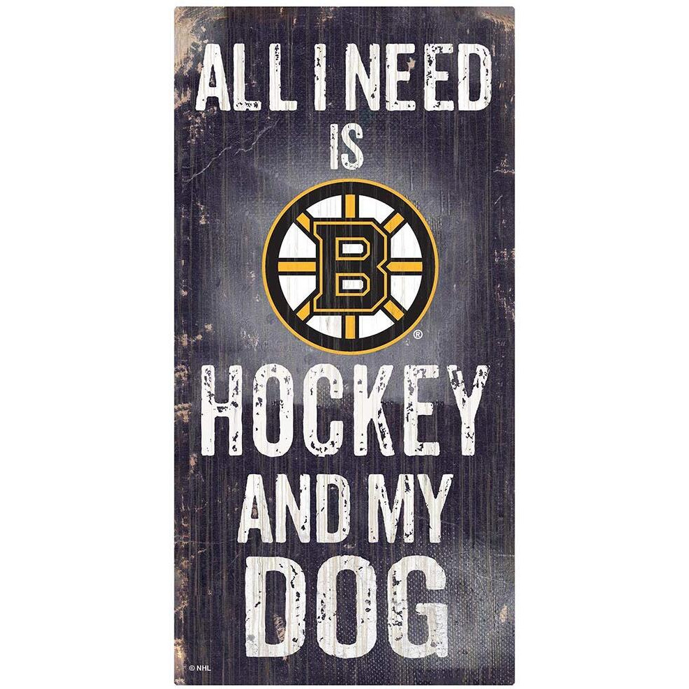 Boston Bruins Sign Wood 6x12 Hockey and Dog Design