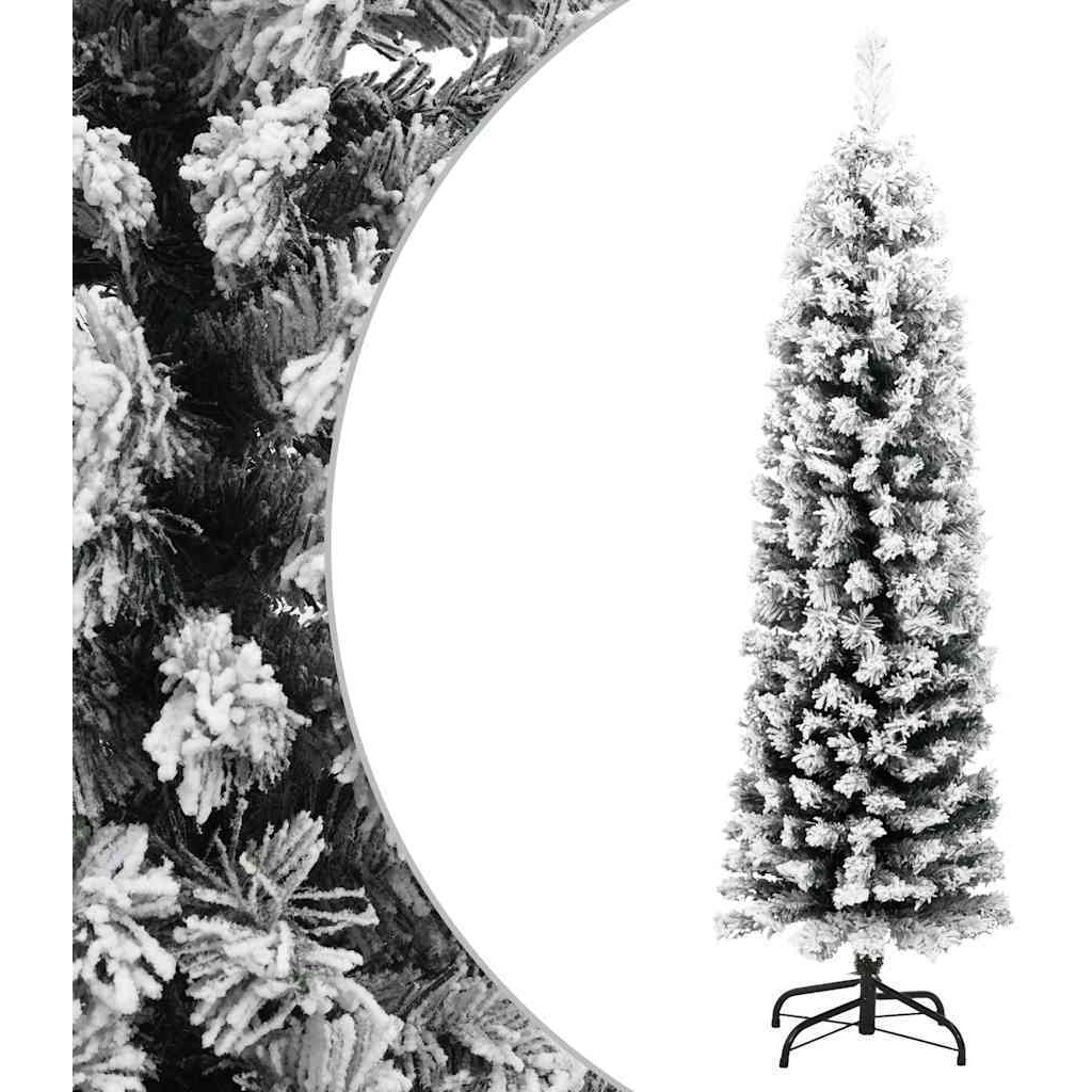 vidaXL Slim Artificial Christmas Tree with Flocked Snow Green 5 ft PVC