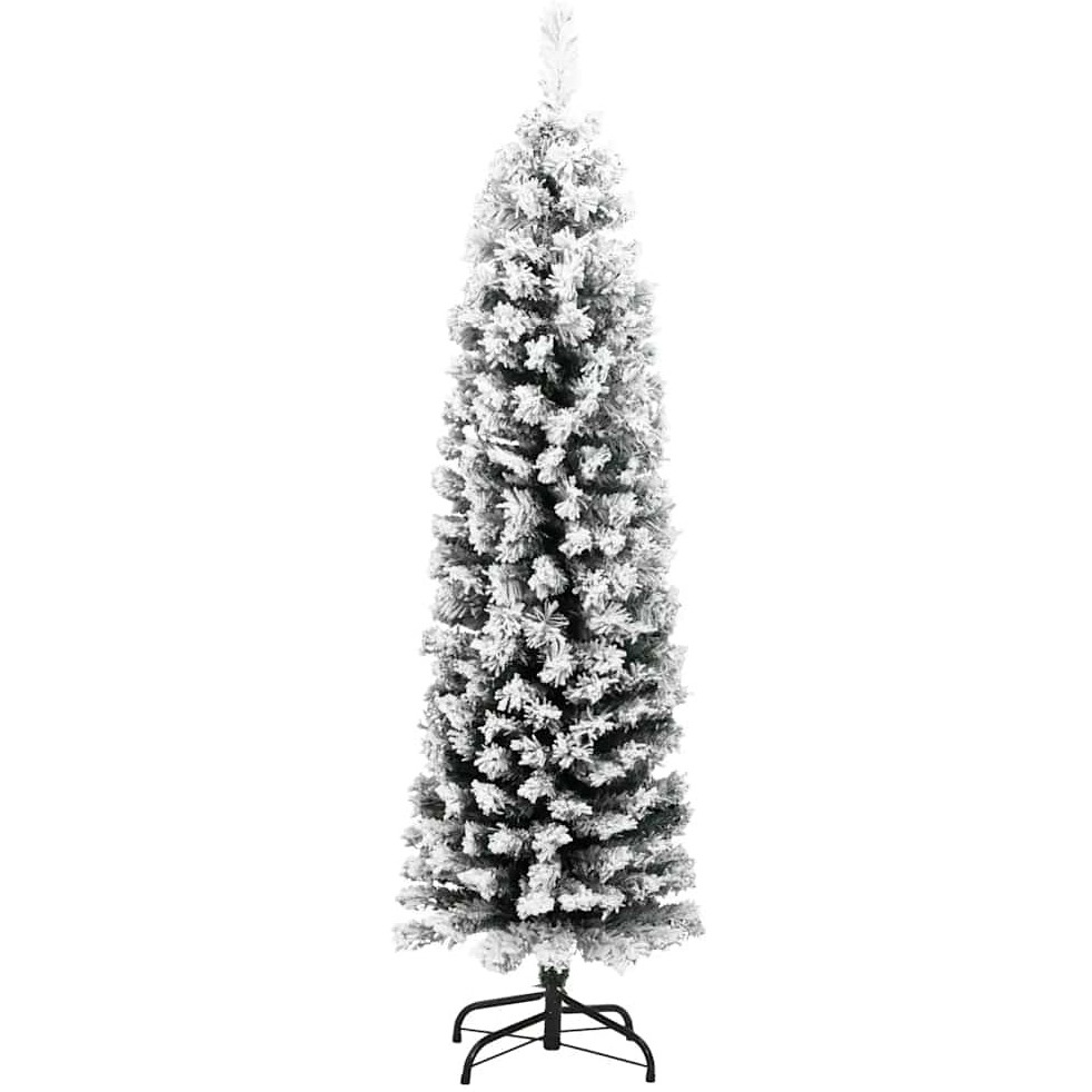 vidaXL Slim Artificial Christmas Tree with Flocked Snow Green 5 ft PVC