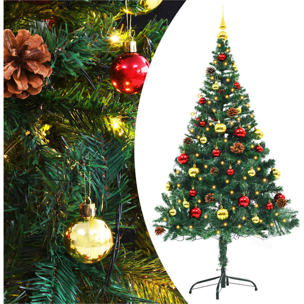 vidaXL Artificial Christmas Tree with Baubles and LEDs Green 5 ft