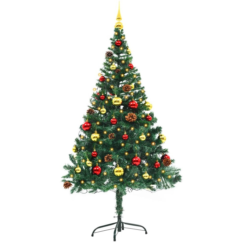 vidaXL Artificial Christmas Tree with Baubles and LEDs Green 5 ft