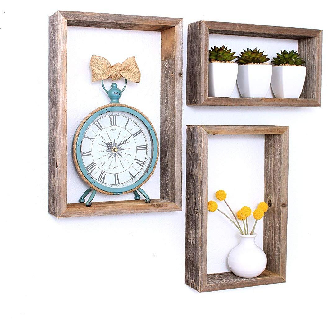Rustic Farmhouse Set Of 3 Rectangle Shadow Box Shelves
