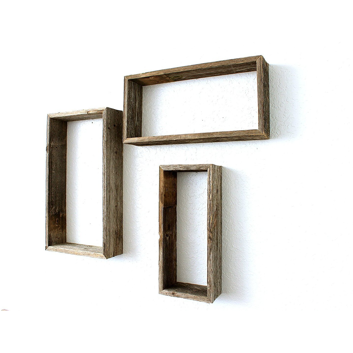 Rustic Farmhouse Set Of 3 Rectangle Shadow Box Shelves