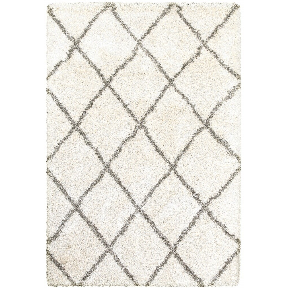 2 X 3 Ivory And Gray Geometric Lattice Scatter Rug