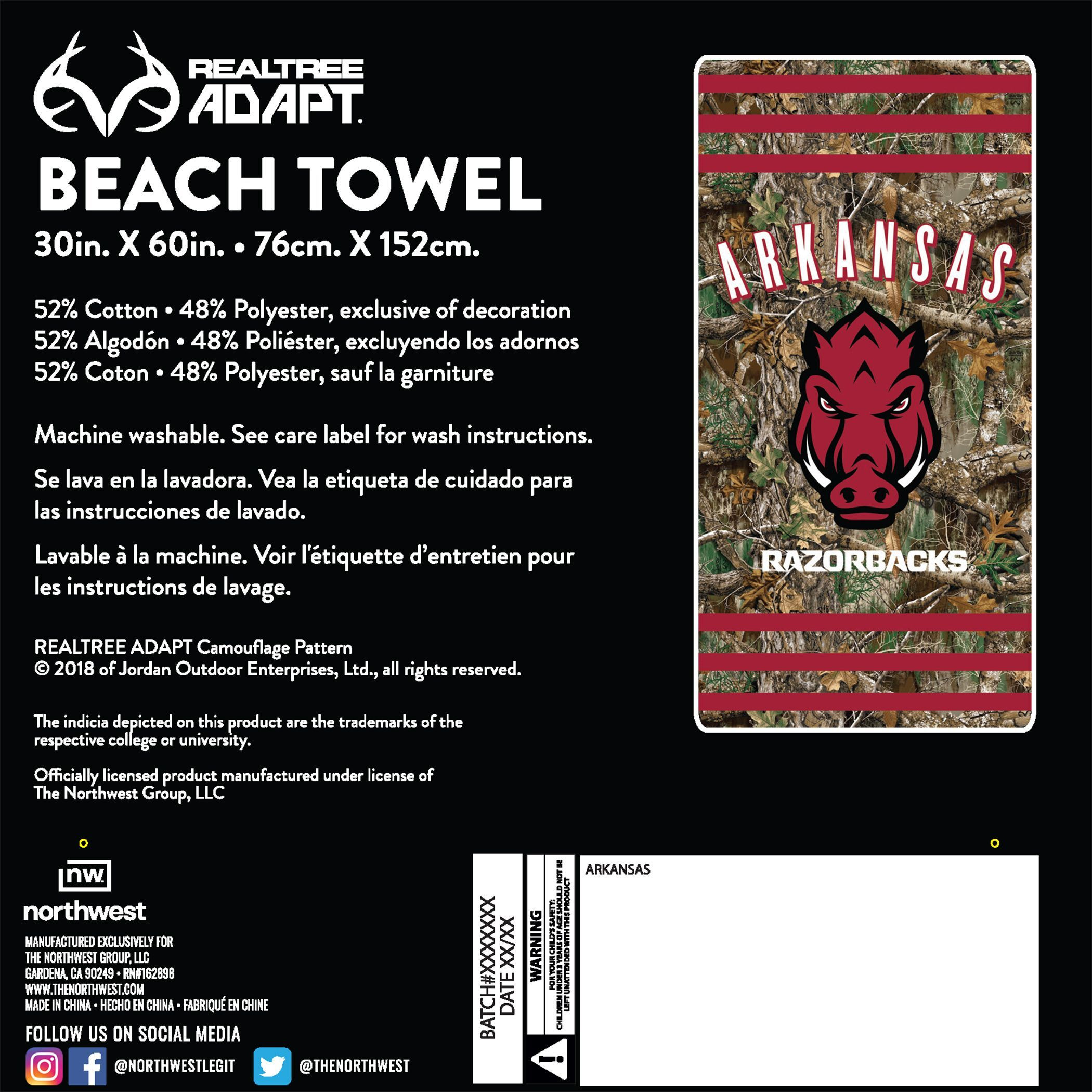 Arkansas OFFIcIAL NcAA Realtree Stripes Beach Towel 30 x 60(D0102H94VRU)