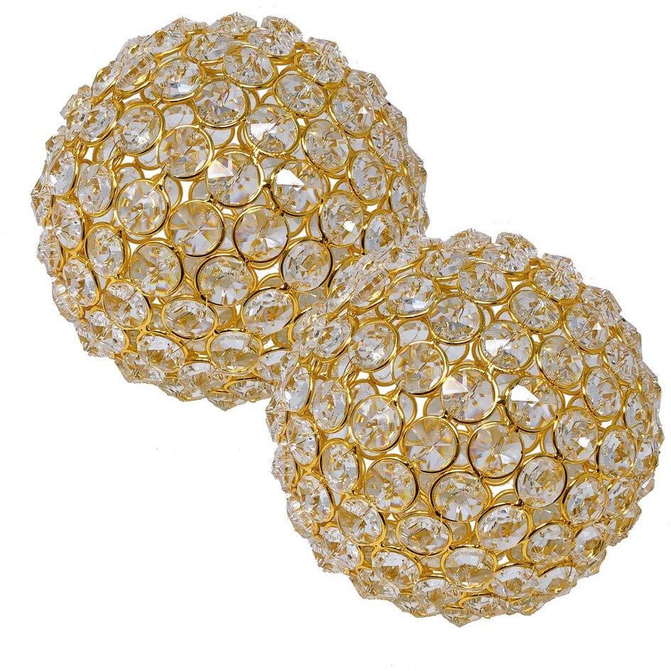 Set Of Two 5" Gold And Faux Crystal Bling Spheres