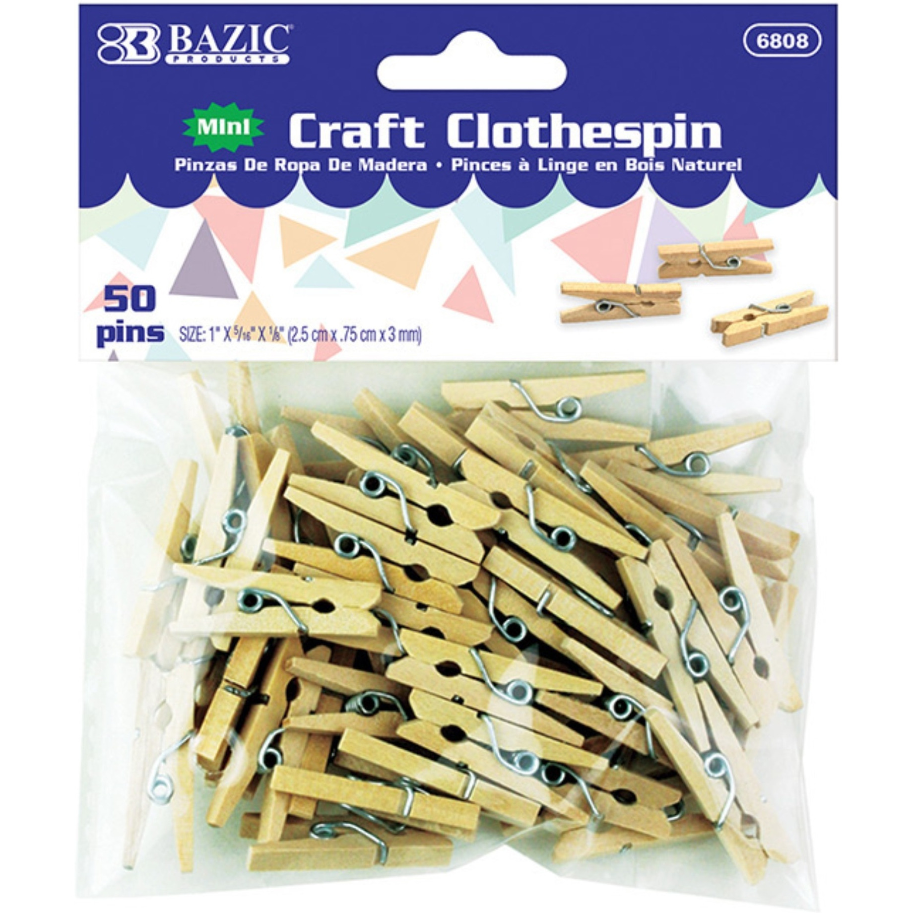 BAZIC Mini Natural Clothes Pin (50/Pack) / Box Qty - 24