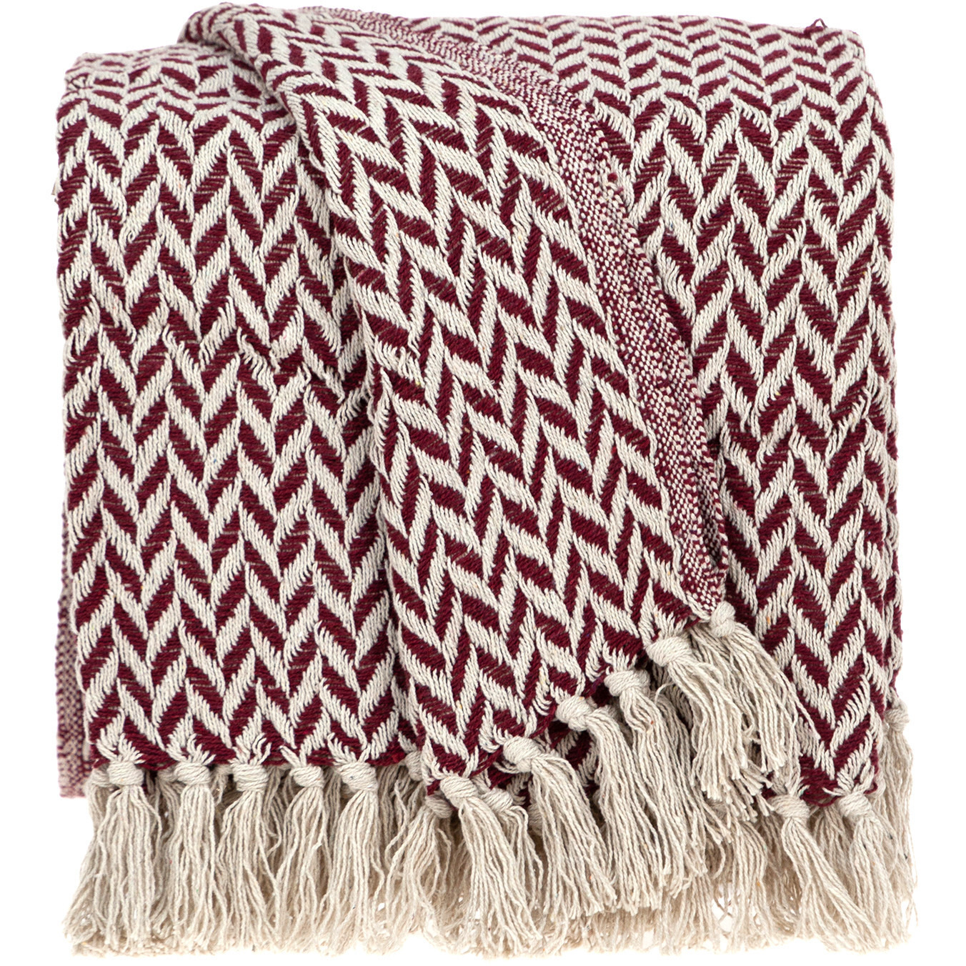 Burgundy Handloom Herringbone Weave with Tassels