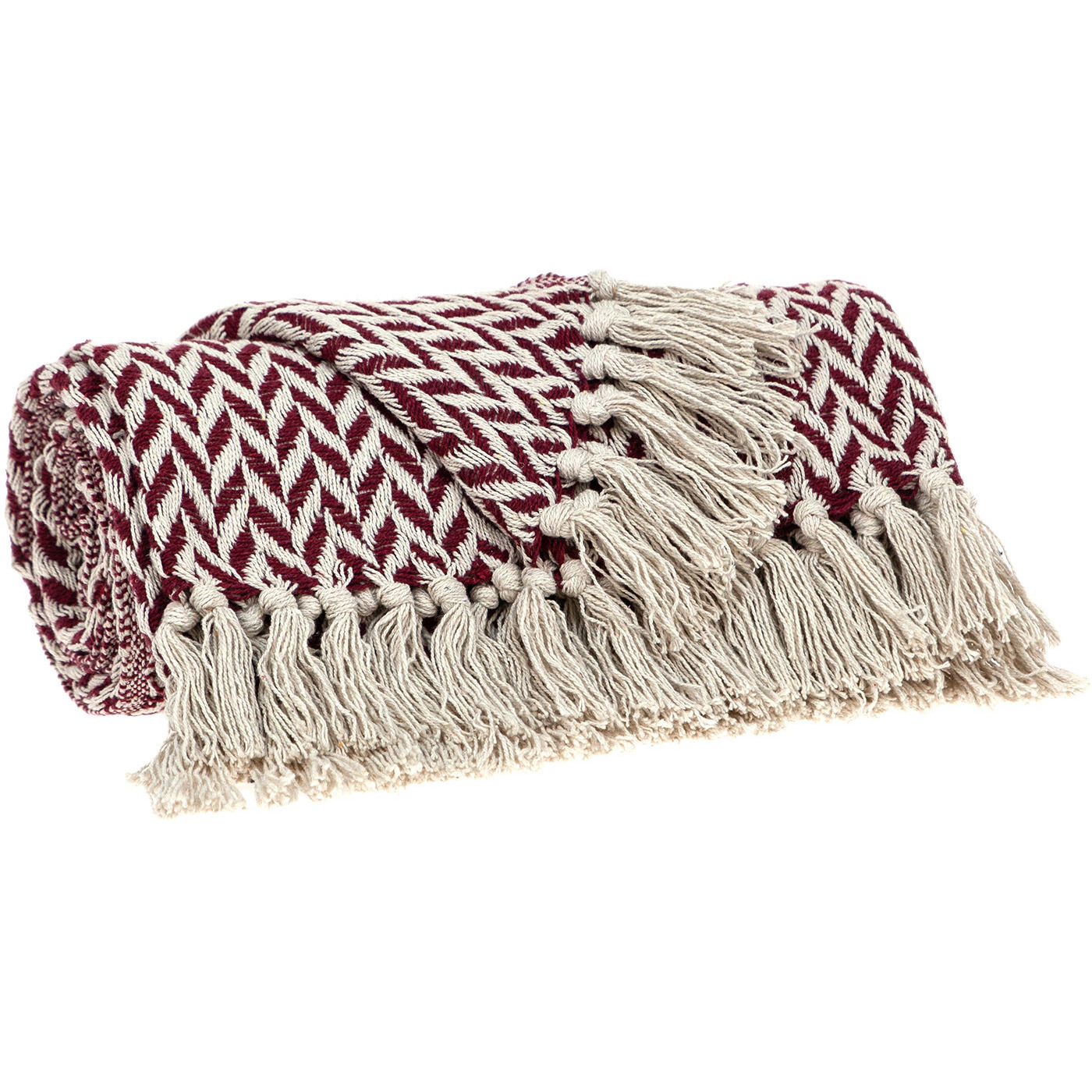 Burgundy Handloom Herringbone Weave with Tassels