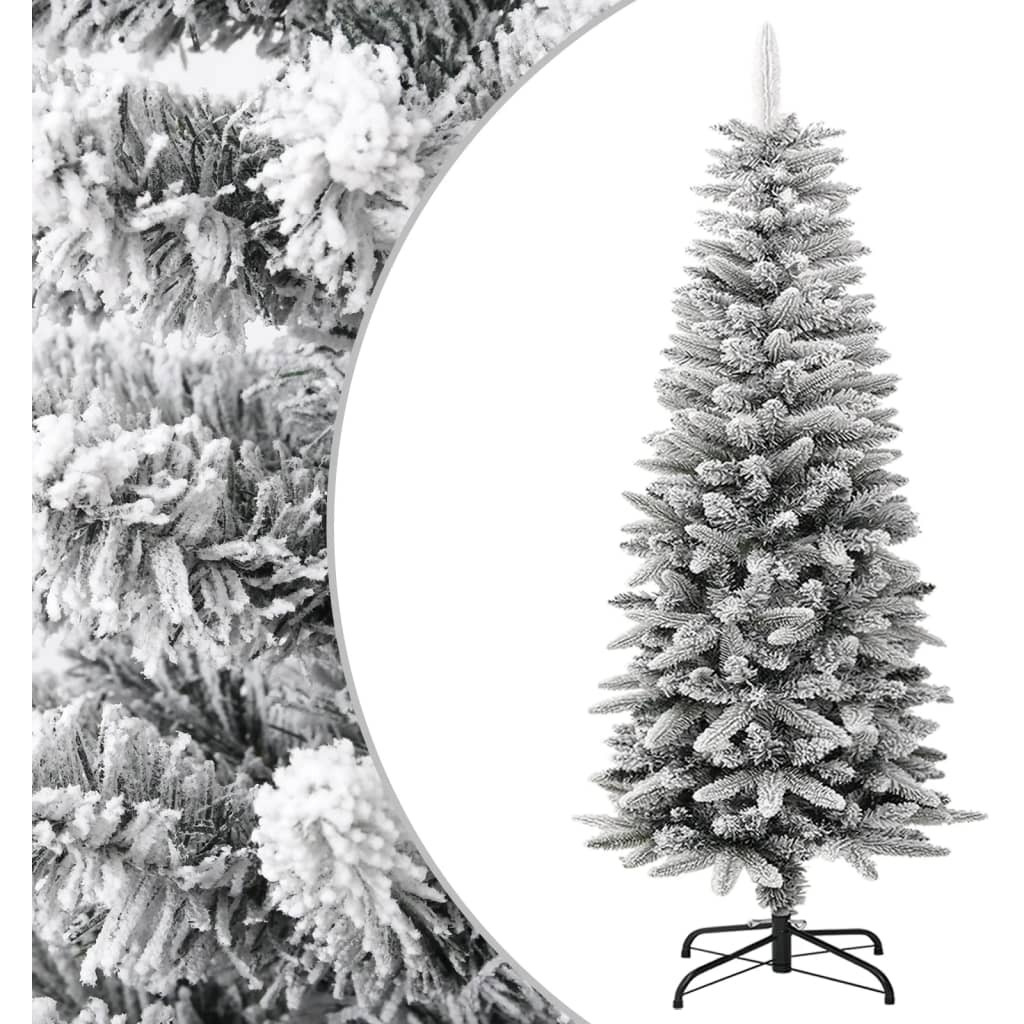 vidaXL Artificial Slim Christmas Tree with Flocked Snow 4 ft PVC&PE