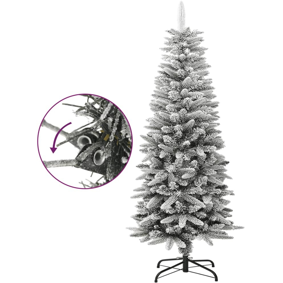 vidaXL Artificial Slim Christmas Tree with Flocked Snow 4 ft PVC&PE