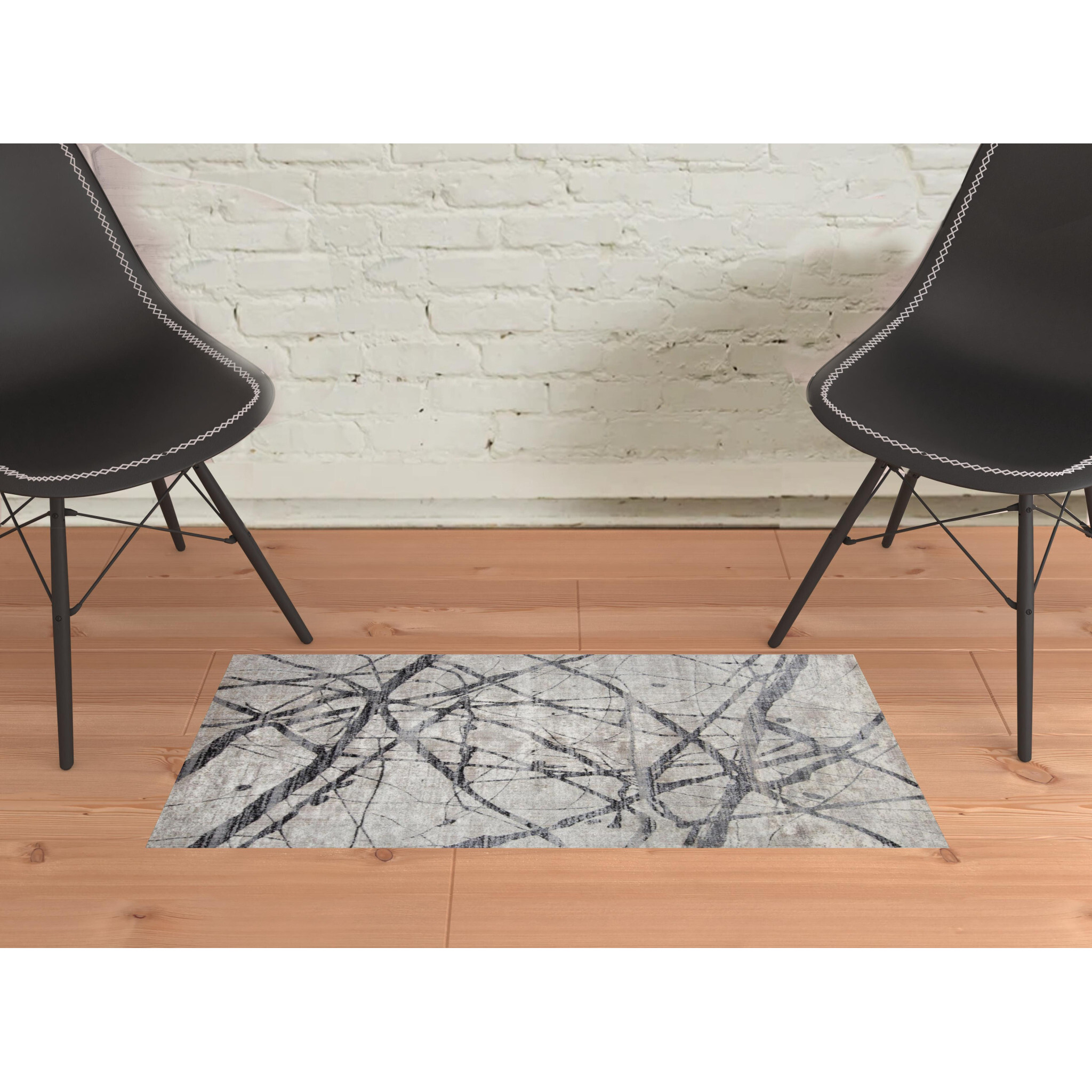 2 X 3 Taupe gray And Ivory Abstract Stain Resistant Area Rug