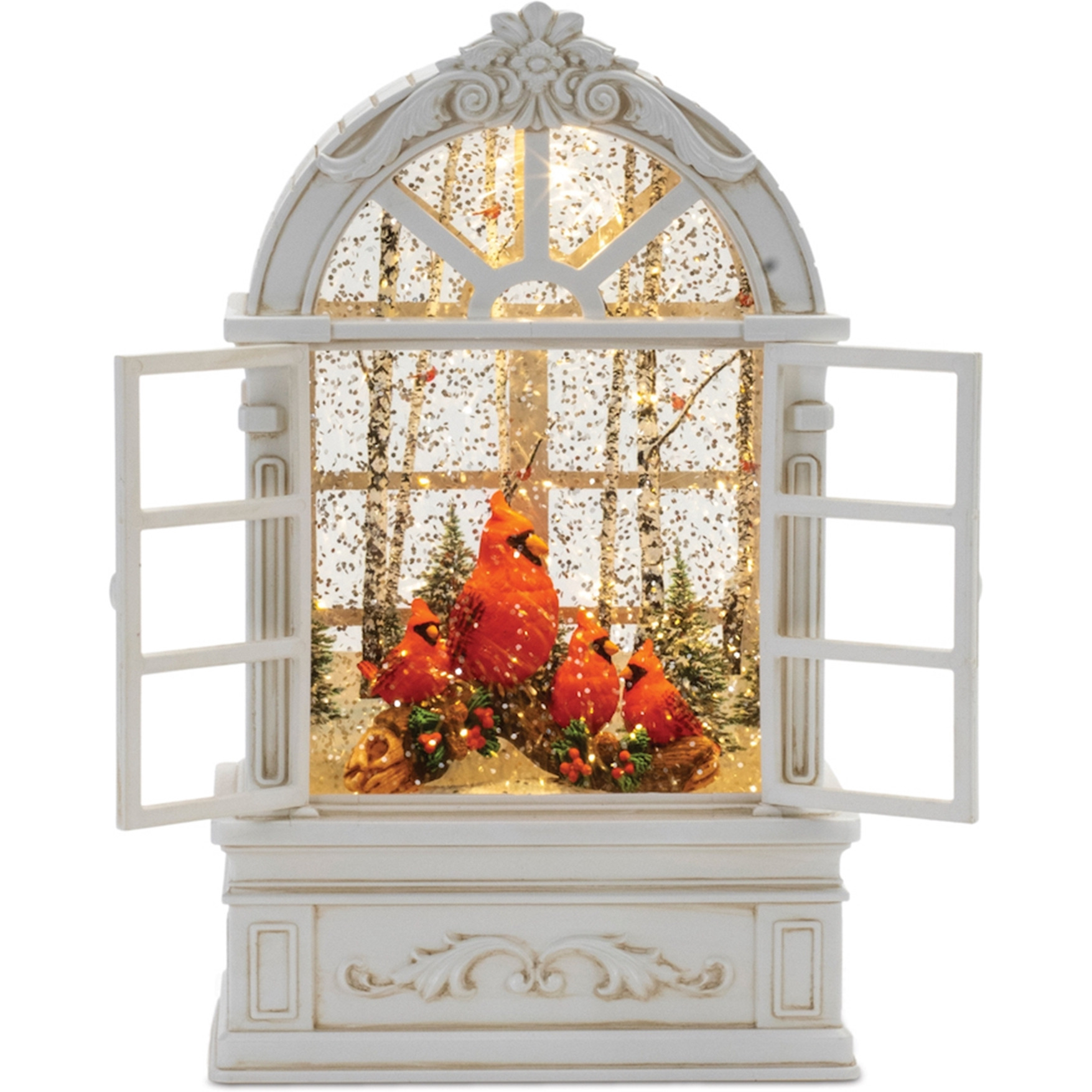 LED Snow Globe Window with Cardinal Family 9&quotH