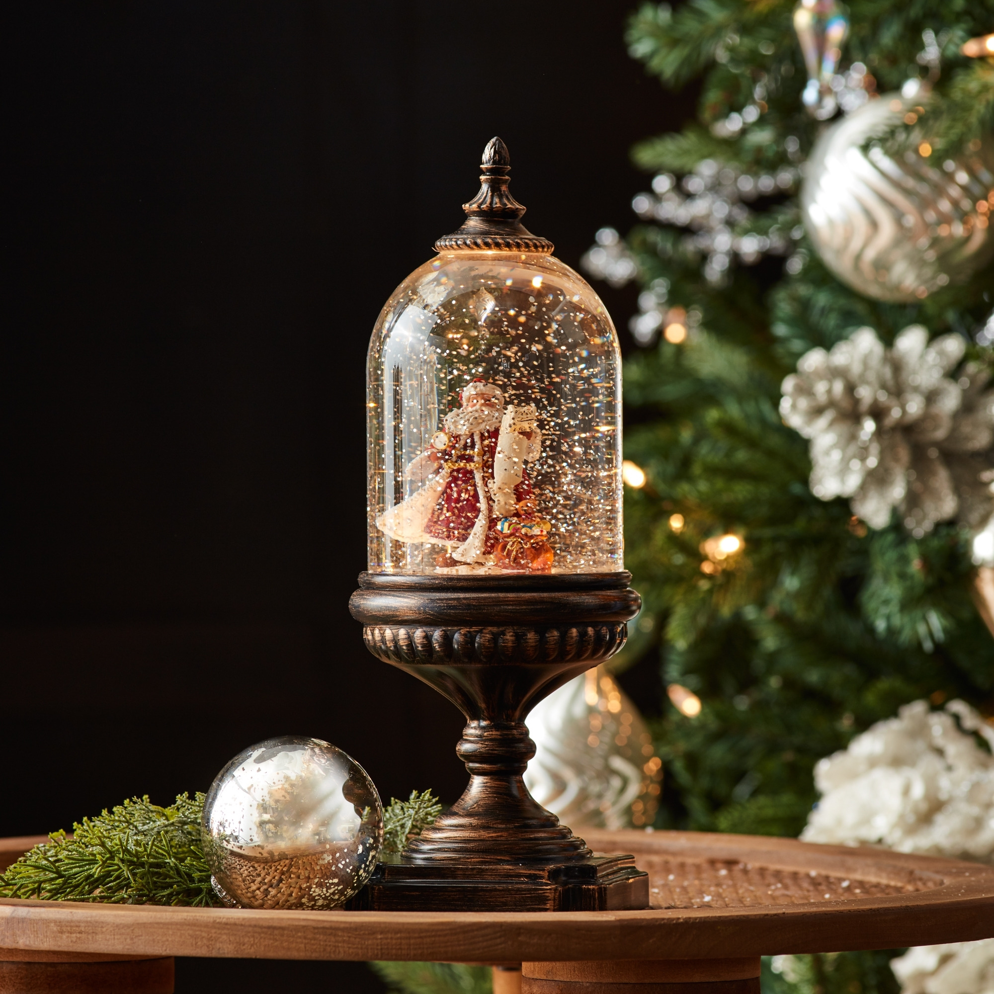 LED Snow Globe with Santa and Toy Bag 12.5&quotH