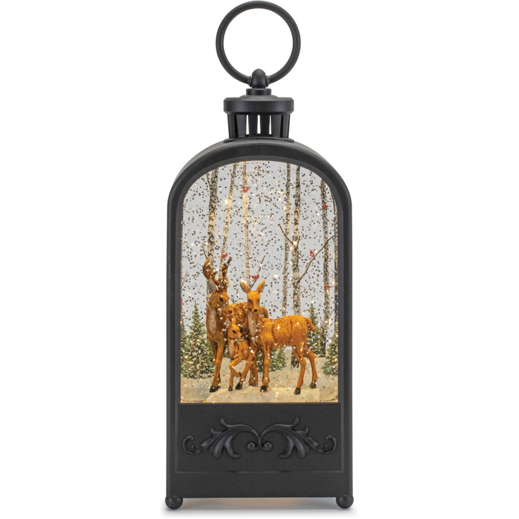 LED Snow Globe Lantern with Forest Deer 9.5&quotH