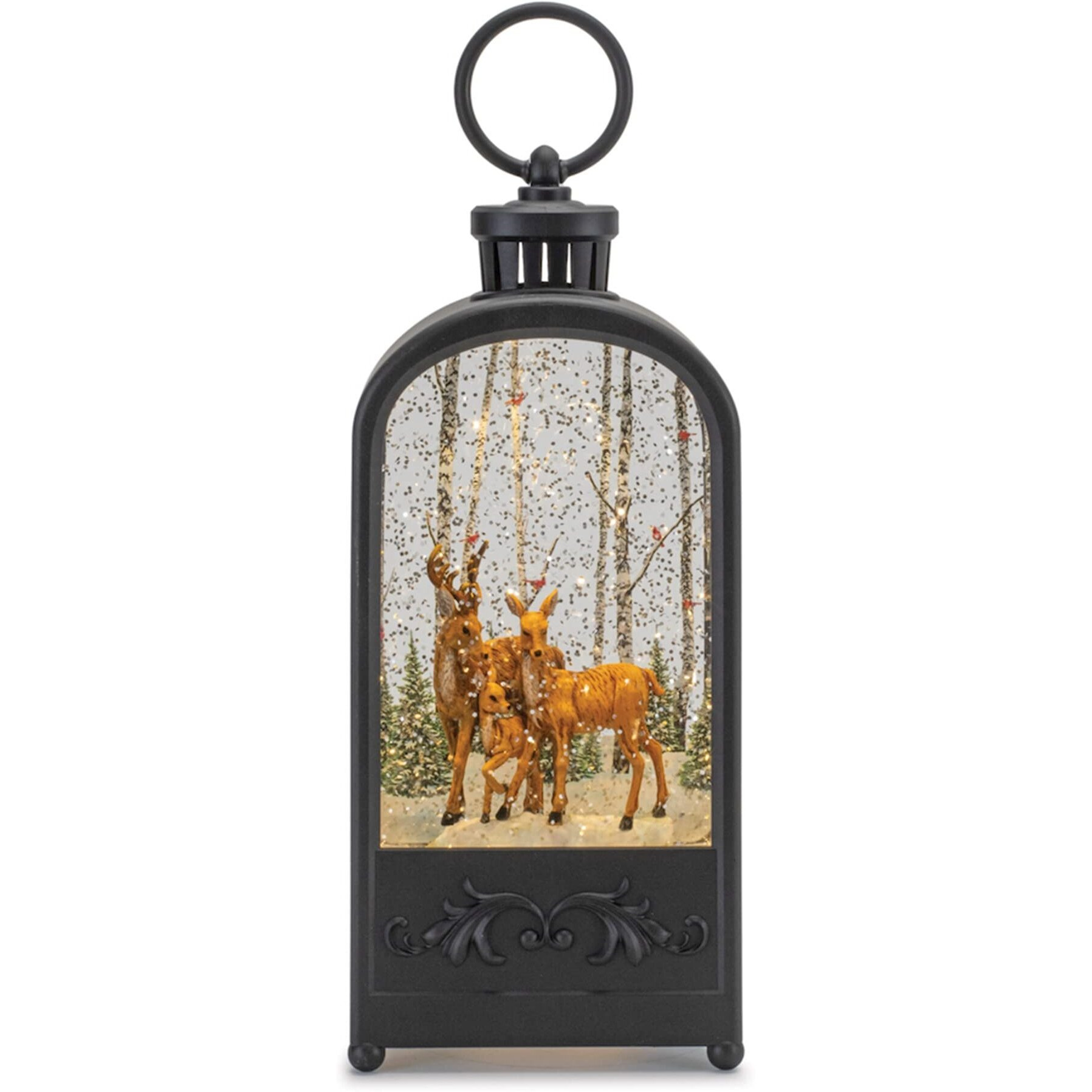 LED Snow Globe Lantern with Forest Deer 9.5&quotH