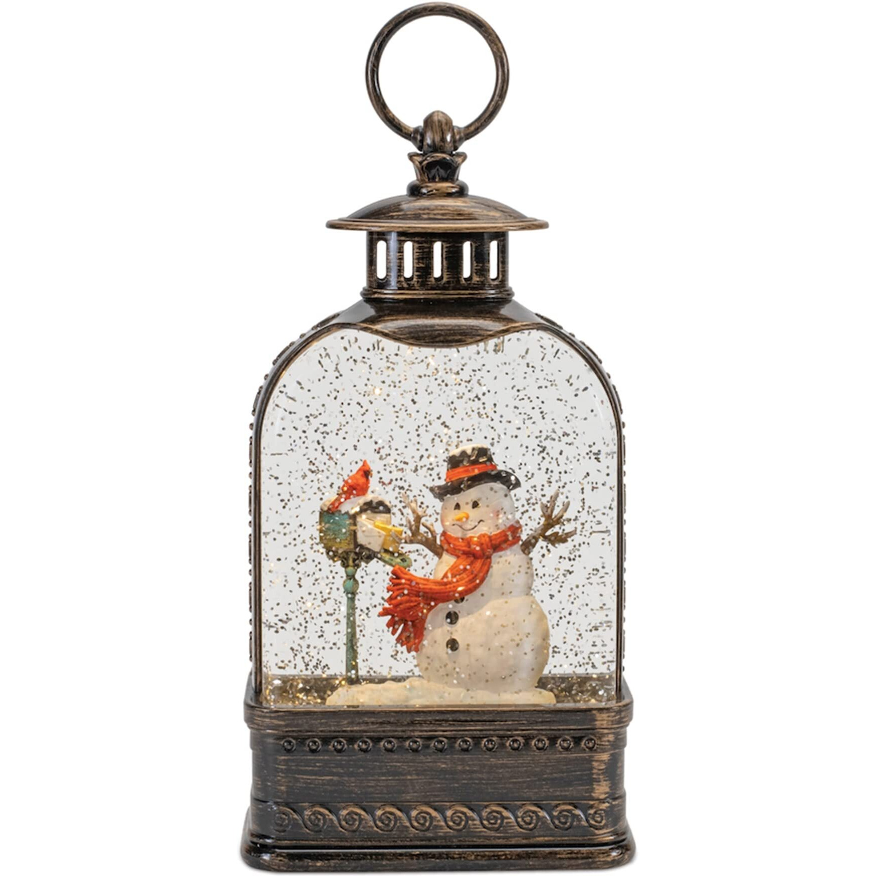 LED Snow Globe with Snowman and Cardinals 9.75&quotH