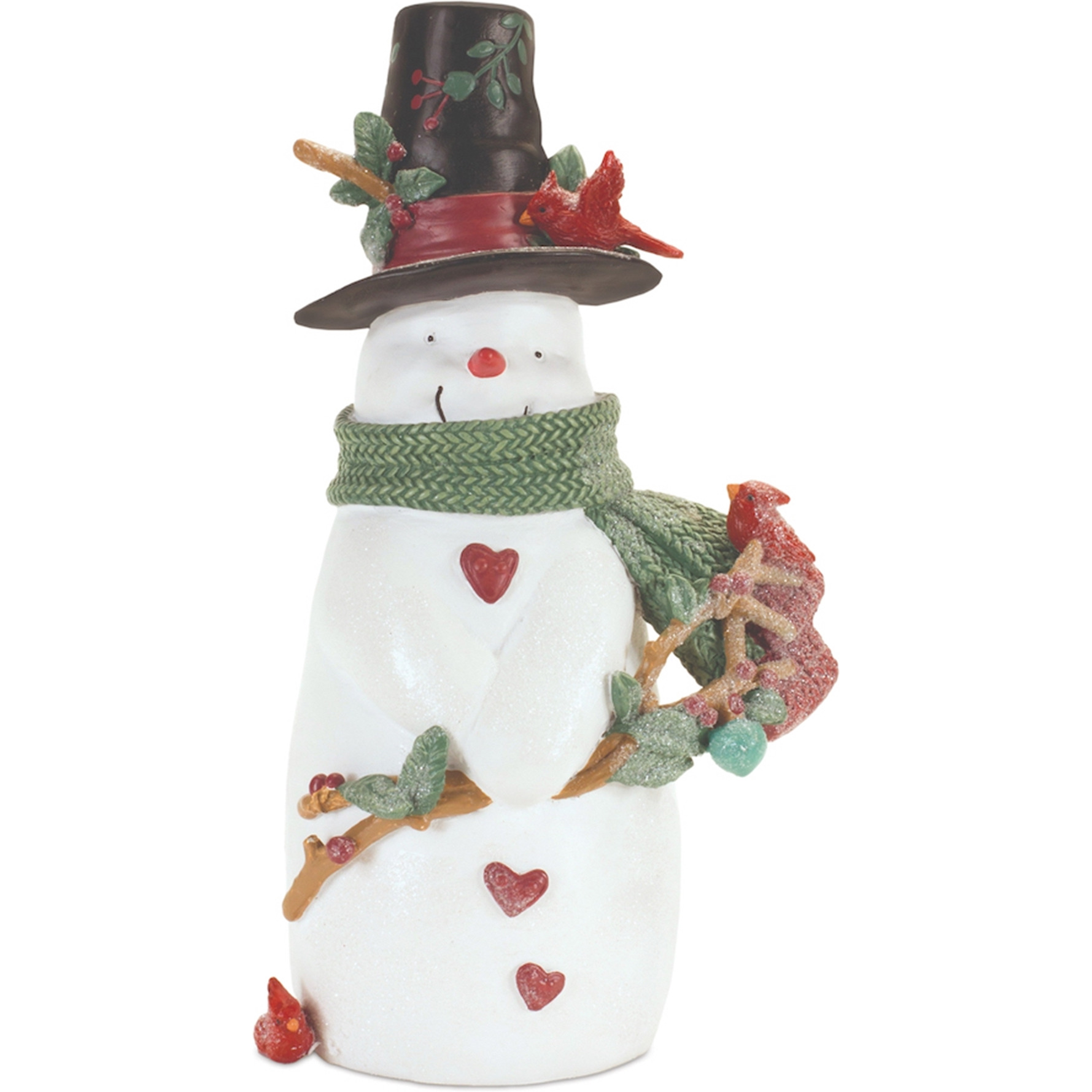 Glittered Snowman with Cardinals Figurine 8.25"