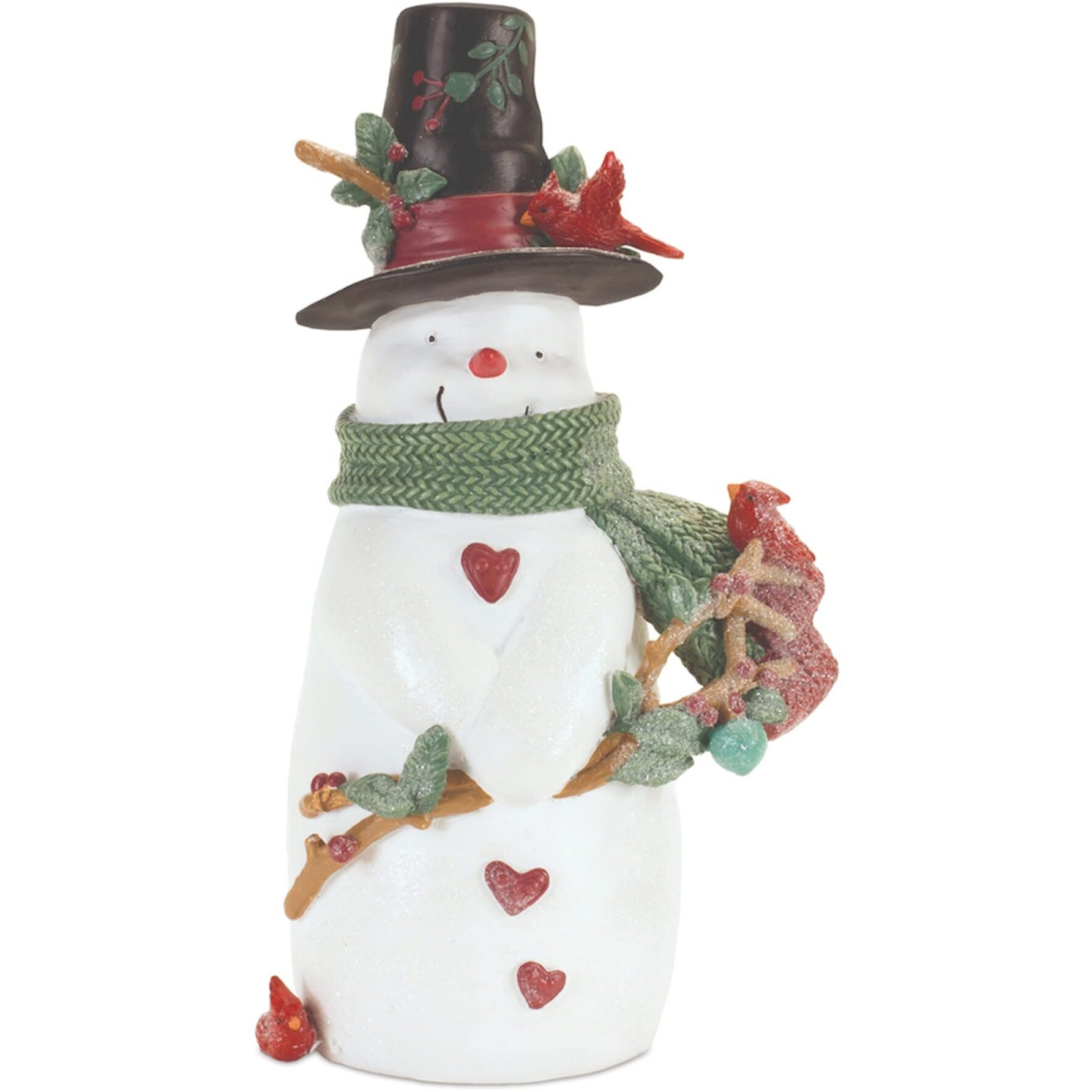 Glittered Snowman with Cardinals Figurine 8.25"