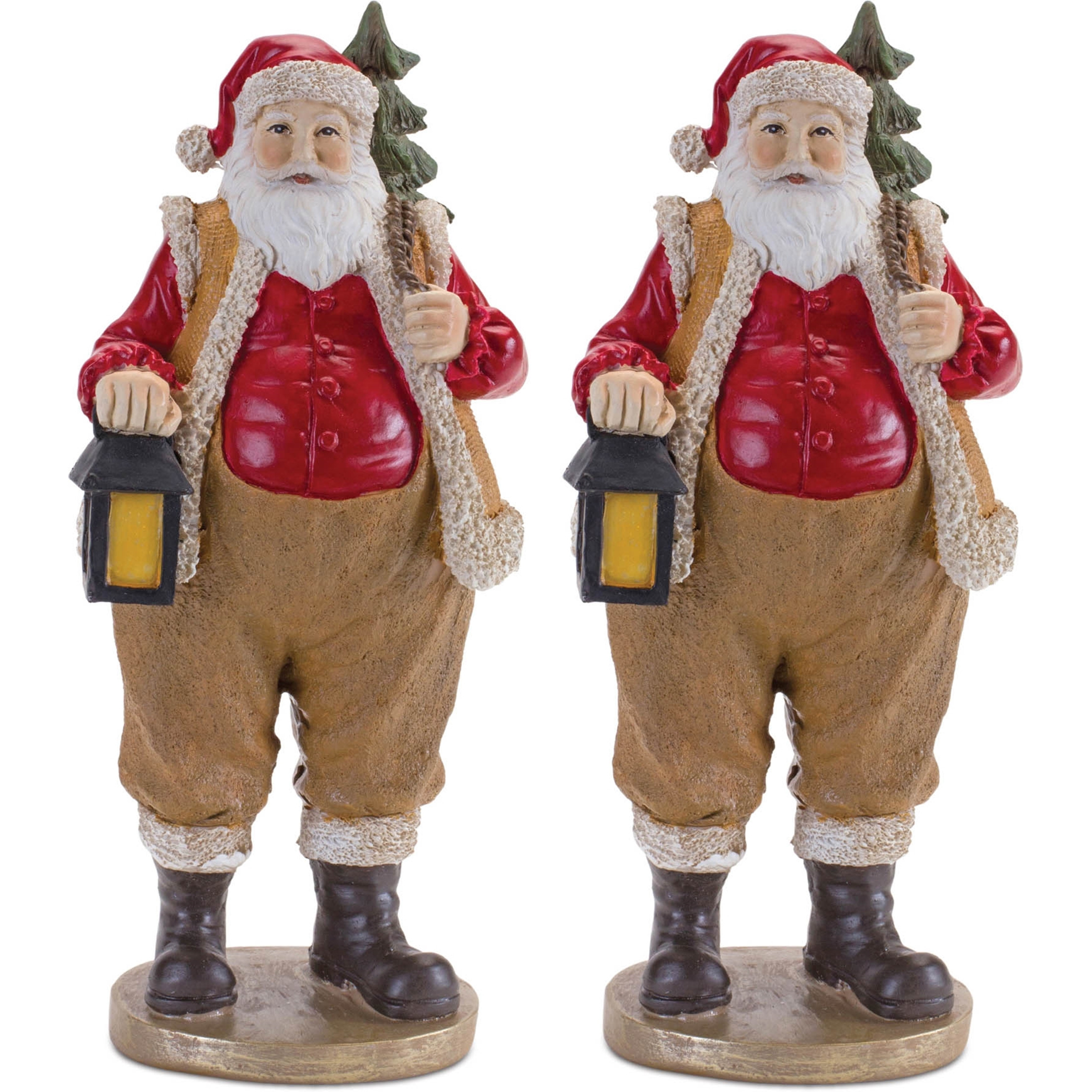 Farmer Santa Figurine with Lantern 9.5&quotH