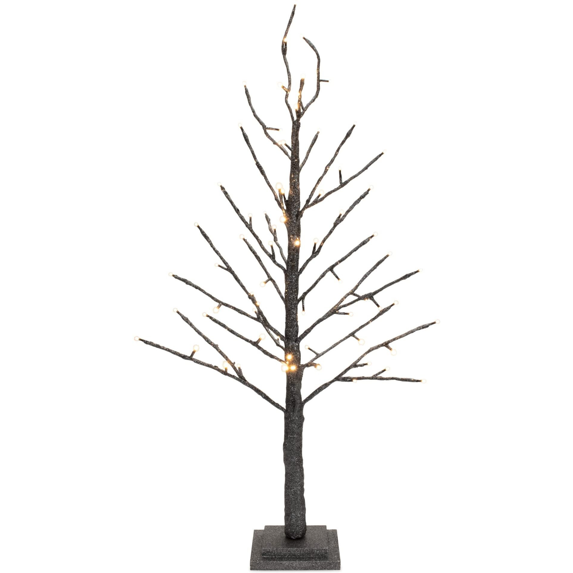 LED Black Glittered Twig Tree 36&quotH