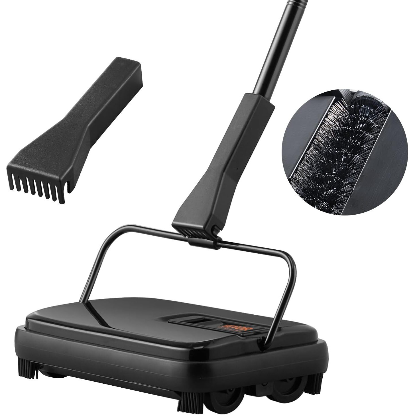 VEVOR Carpet Sweeper, 7.87 in Sweeping Paths, Floor Sweeper Manual Non Electric, 300 ml Dustbin Capacity with Comb for Home Office Rugs Hardwood Surfaces Wood Floors Laminate, Cleans Dust Pet Hair