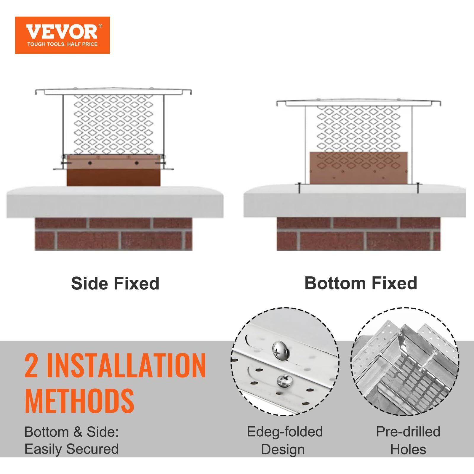 VEVOR Chimney Cap, 9 x 9 inch, 304 Stainless Steel Fireplace Chimney Cover, Not Easily Toppled & Practical Accessories & Easy Installation, Fits Mesh Flue Covers Outside Clay Flue Shingles, Silver