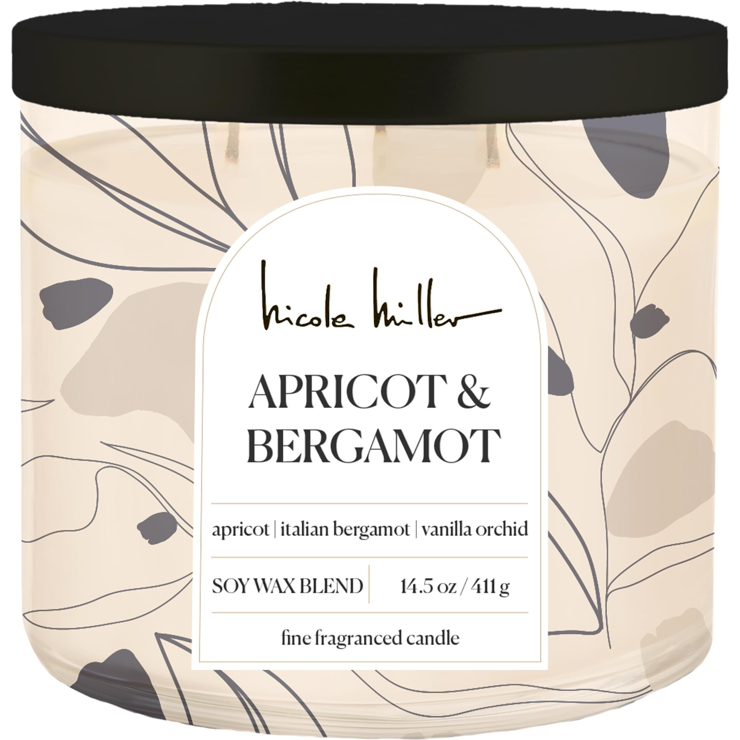Nicole Miller 14.5 oz Soy Wax Blend 3 Wick Candle - Apricot & Bergamot