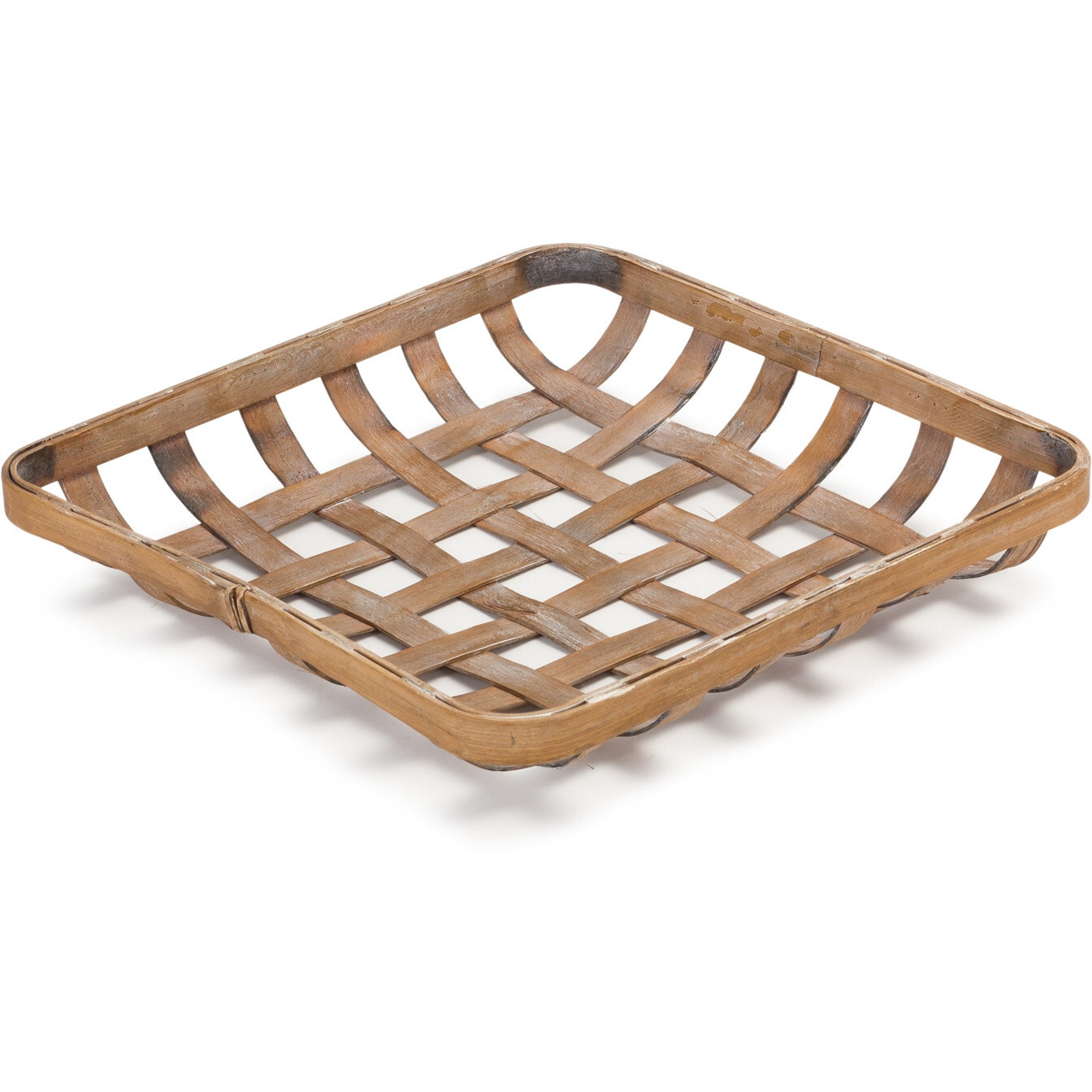Set Of Two Brown Square Bamboo Basket Trays