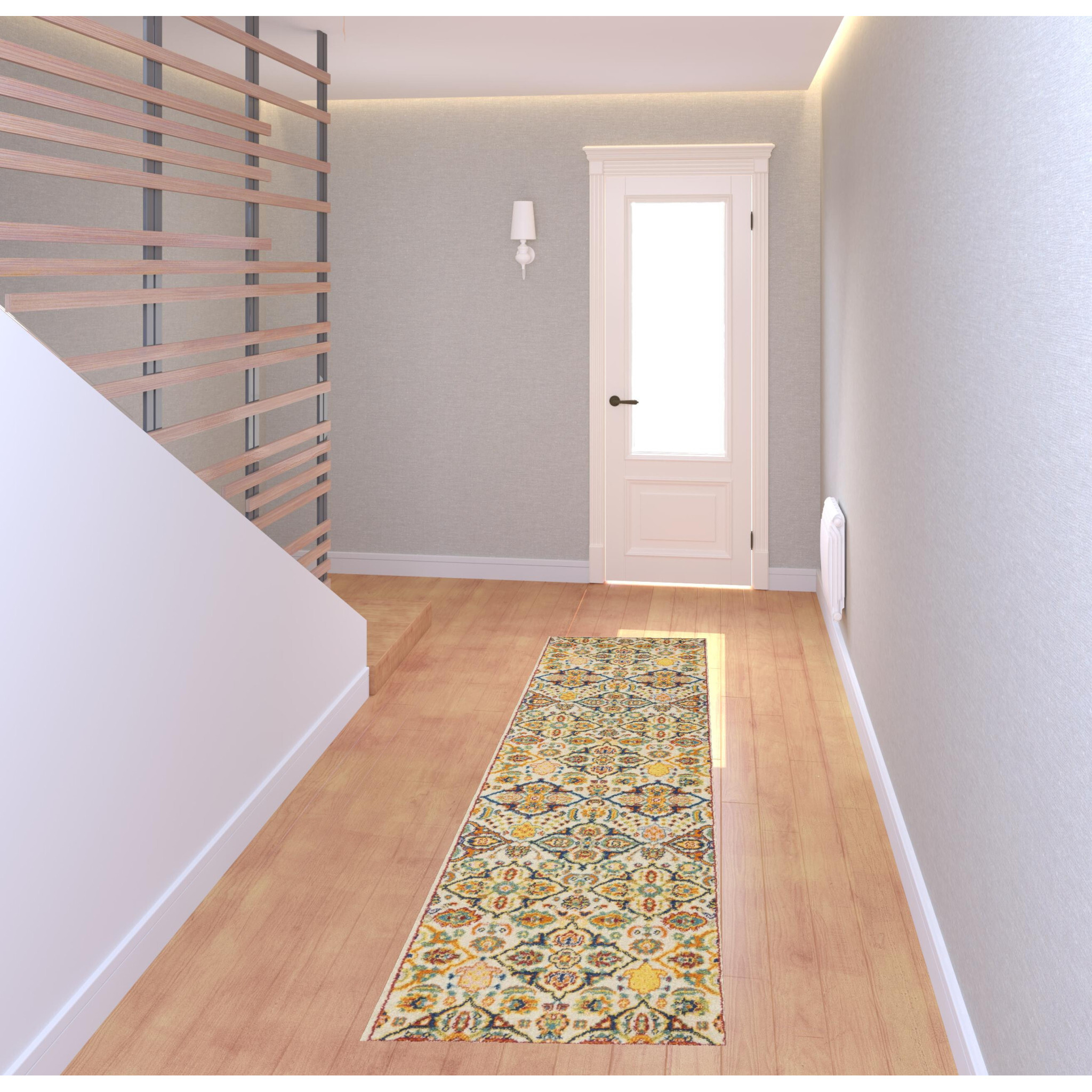 8 Ivory Floral Power Loom Runner Rug