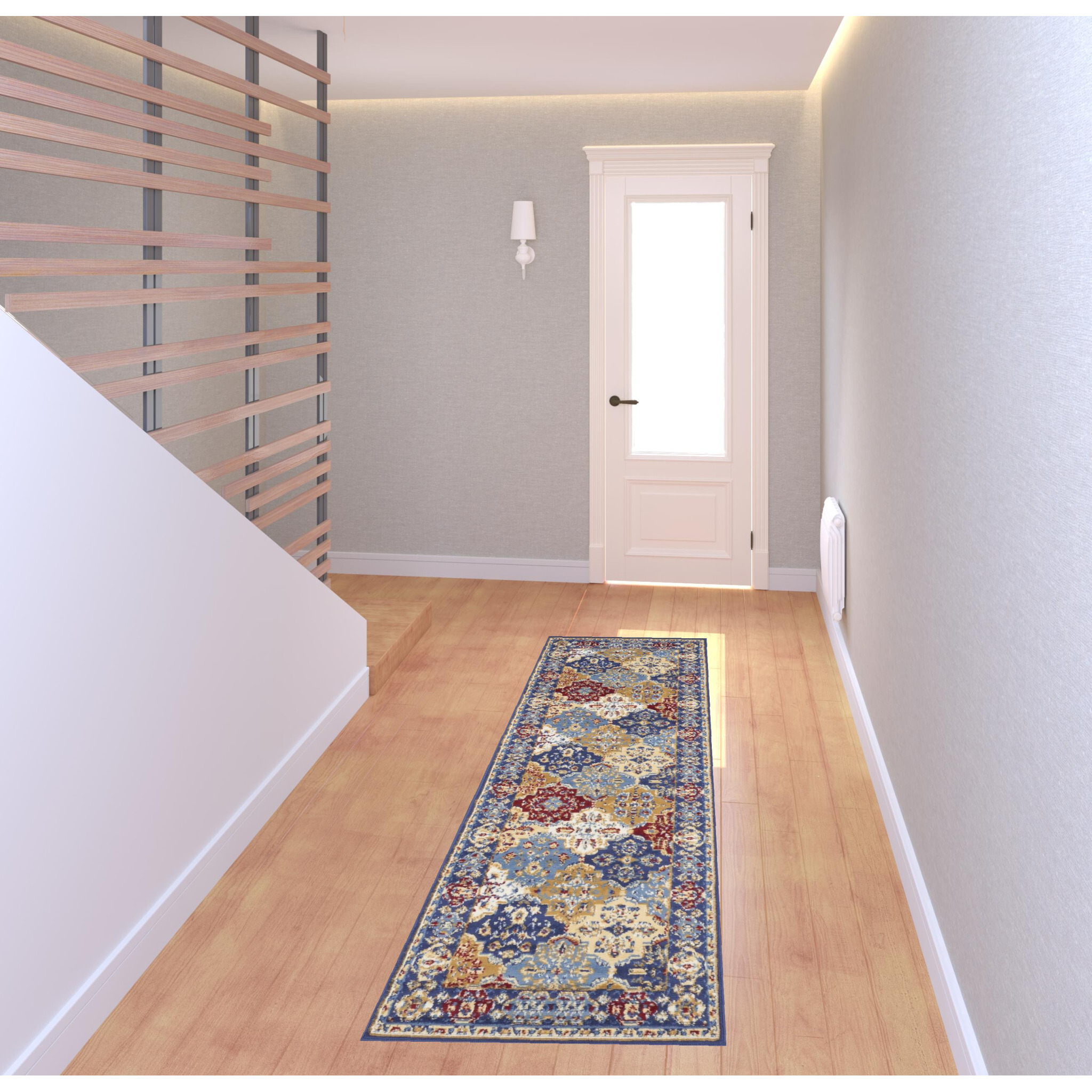 8 Red Damask Power Loom Runner Rug