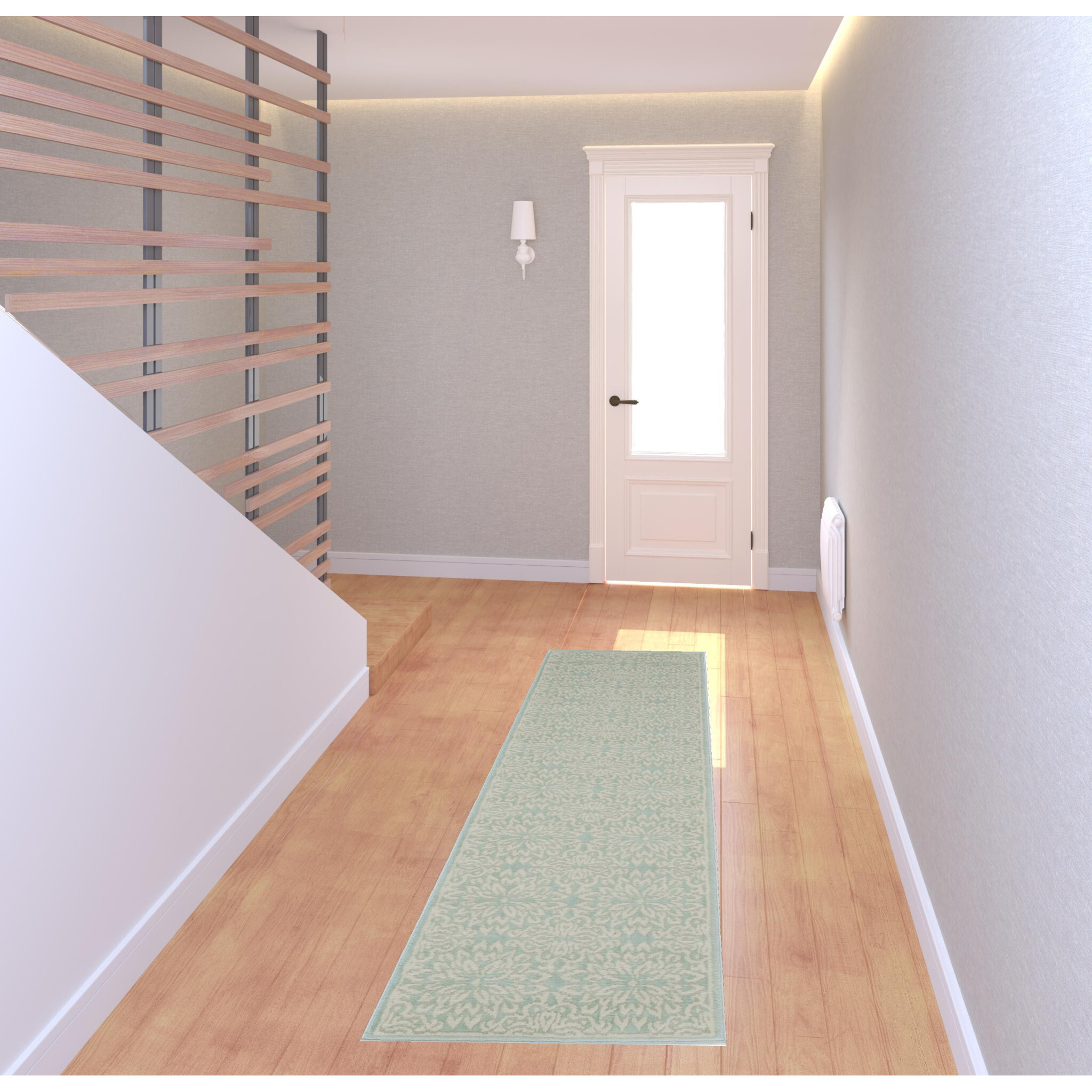 7 Aqua Floral Power Loom Runner Rug