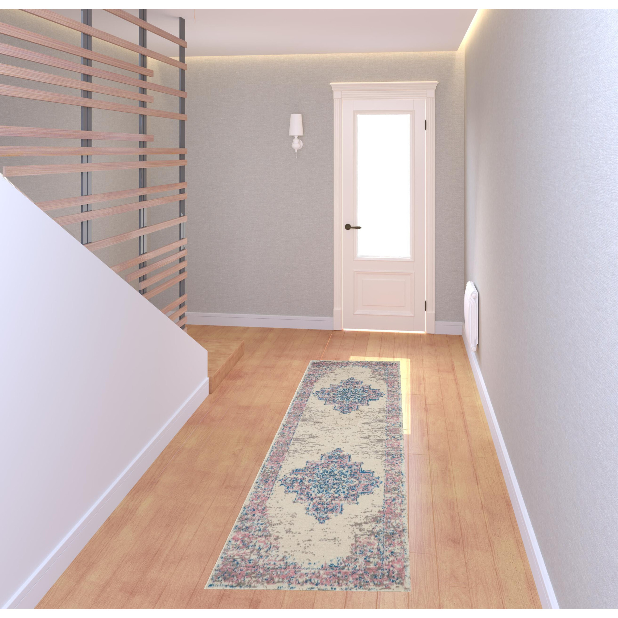 8 Pink Damask Power Loom Runner Rug