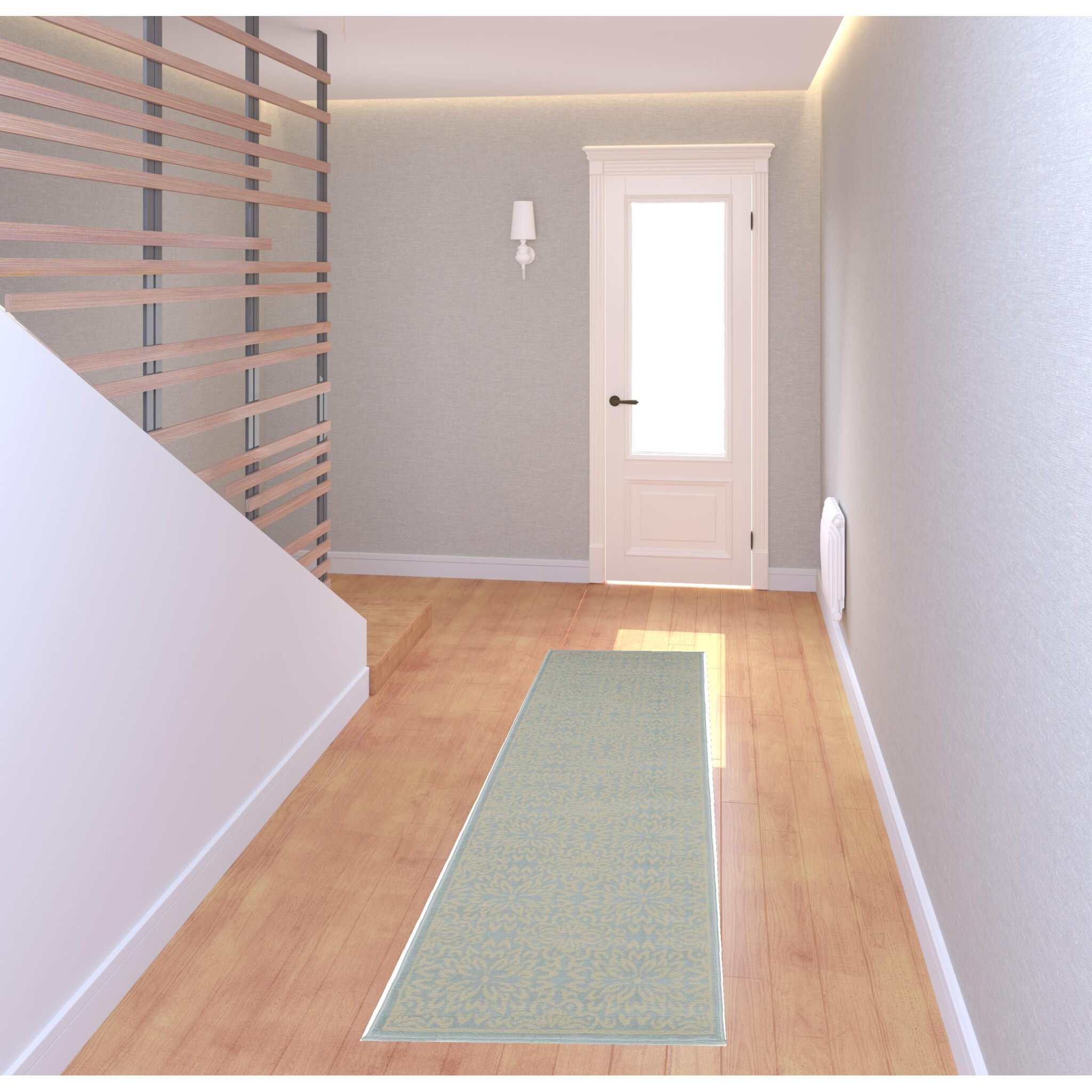 7 Light Blue Floral Power Loom Runner Rug